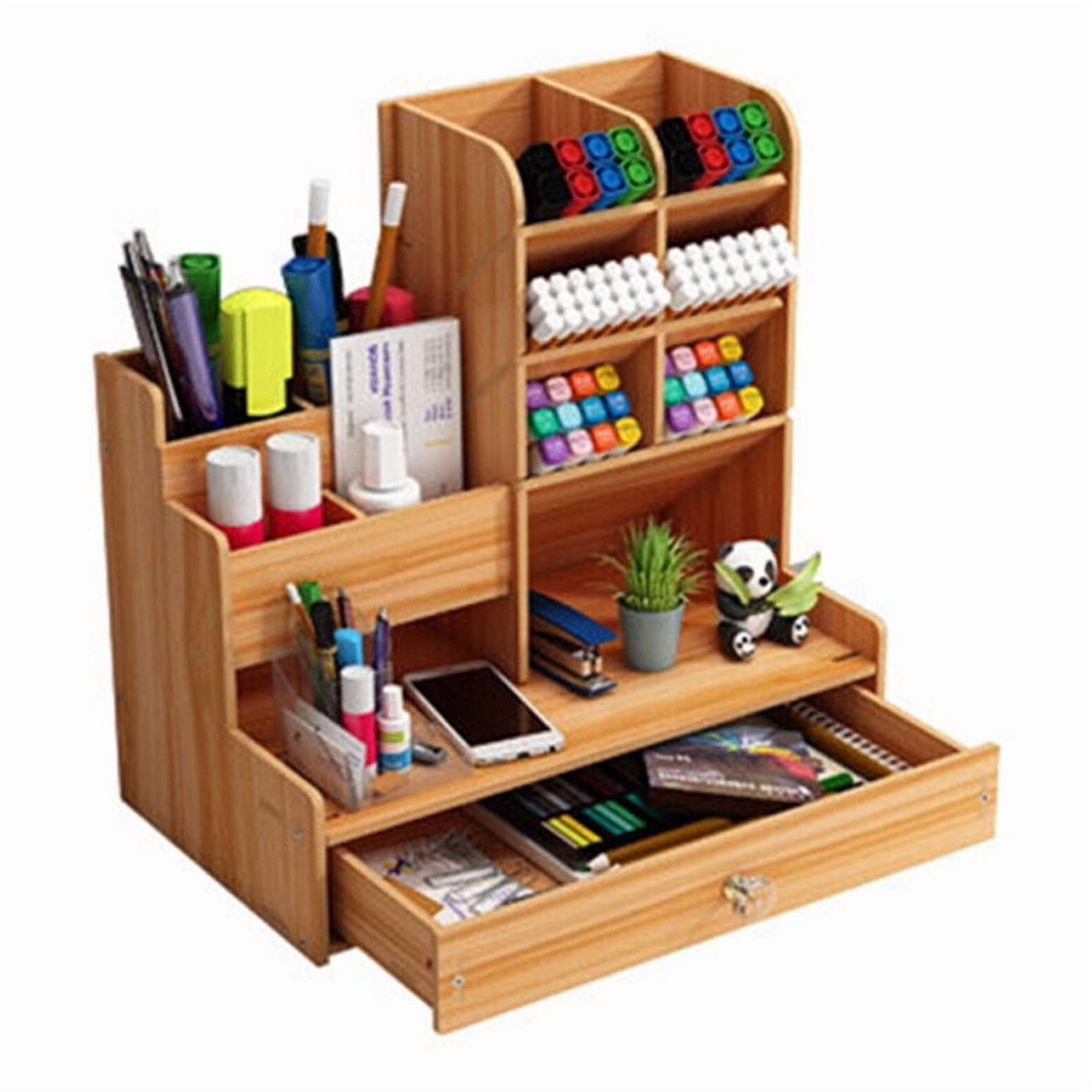 Desk Organizer with Pen Holder and 1 Drawer, Multi-Functional Pen Holder, Pen Organizer for Desk, Desktop Stationary ... - Image 3