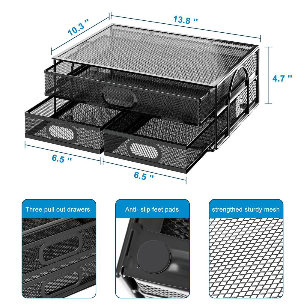 Monitor Stand with Drawer, Monitor Stand, Metal Mesh Desk Organizer with Three Pull Out Storage Drawers - Image 5