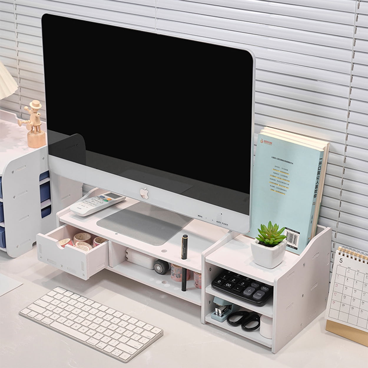 Office Wood Desk Organizer, Top Monitor Stand Riser, Multifunctional Storage Desktop Shelf - Image 4