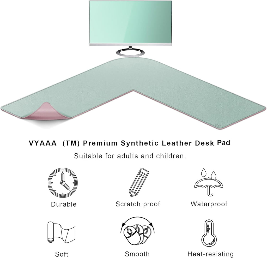 L-Shaped Leather Desk Pad Protector,Large Mouse Pad Corner Desk Mat,Double Sided Desk Blotter for Computer,Laptop,Office or Home,51" x 51"x - Image 4