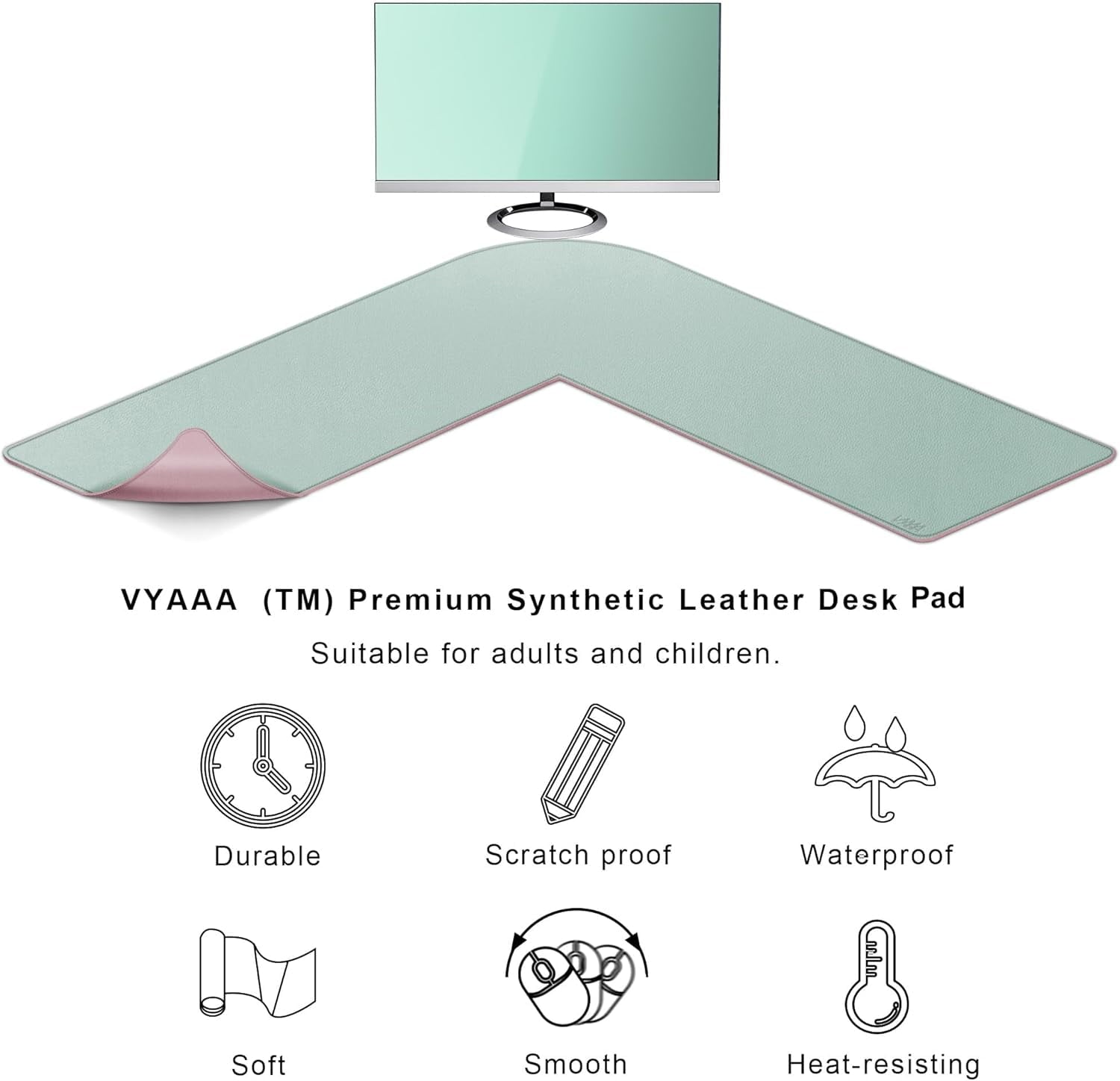 L-Shaped Leather Desk Pad Protector,Large Mouse Pad Corner Desk Mat,Double Sided Desk Blotter for Computer,Laptop,Office or Home,51" x 51"x - Image 4