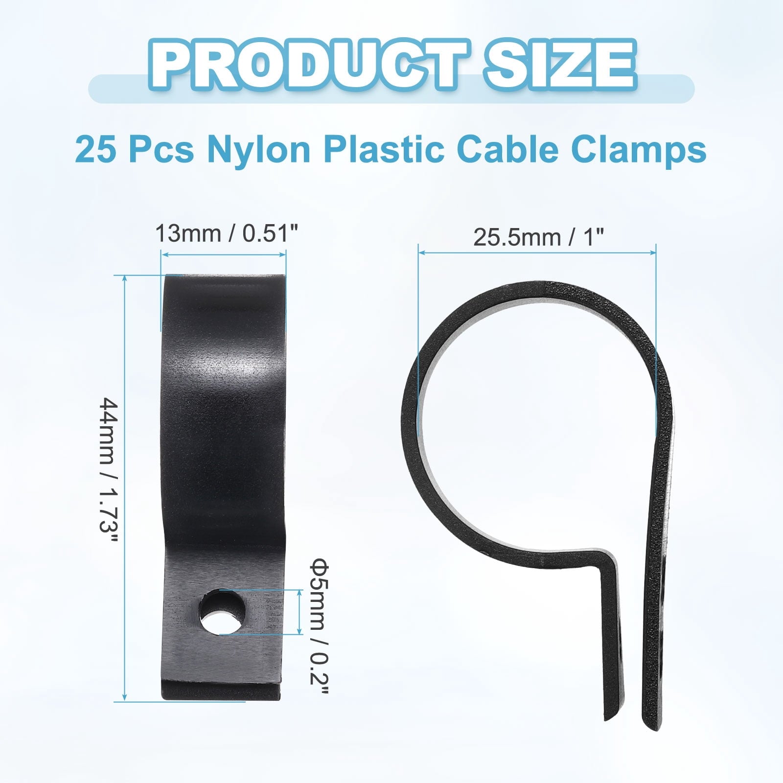 Nylon Plastic Cable Clamps 1 Inch, 25 Pcs R-Type Wire Clips Clamps Fasteners for Cable Conduit Organizer Mounting, Black - Image 2