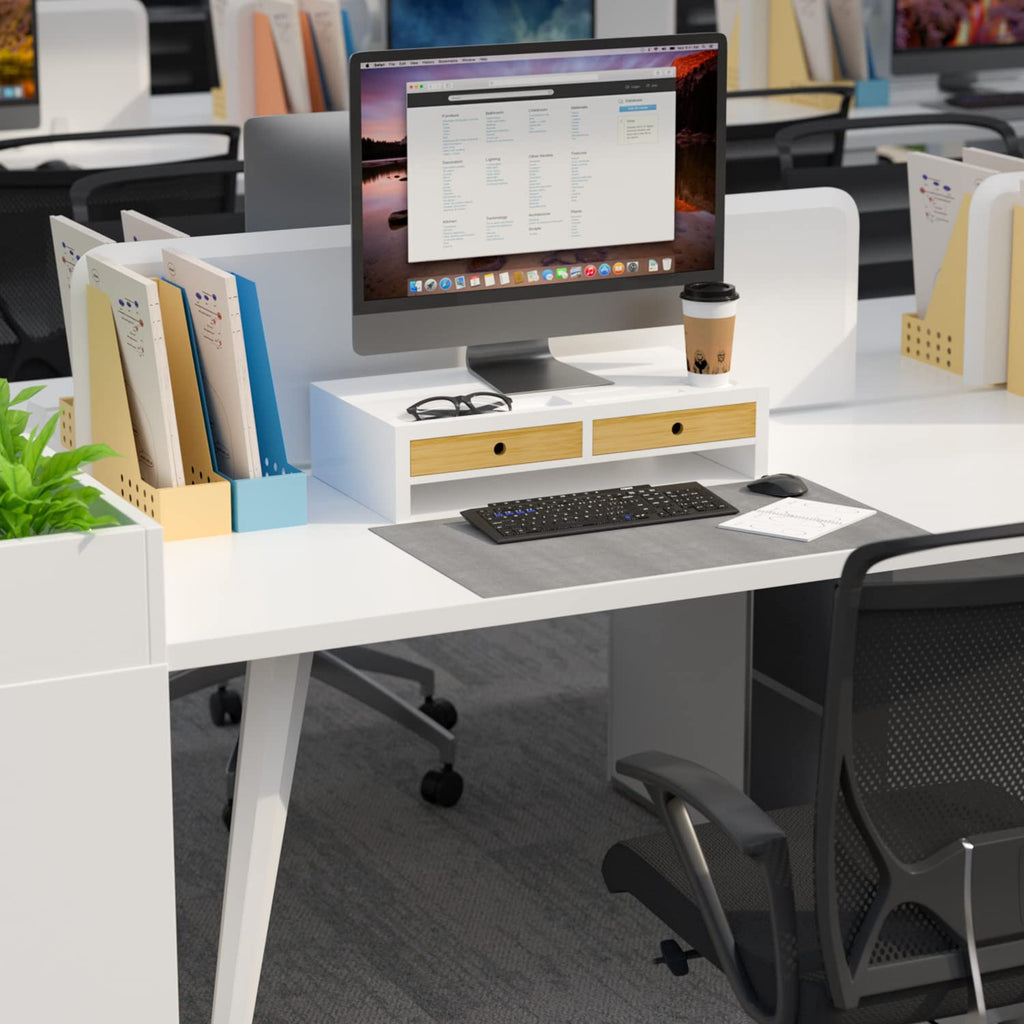 Monitor Stand with 2 Drawers,White Wood Monitor Riser for Computer, Laptop, Printer,Tv - Image 5
