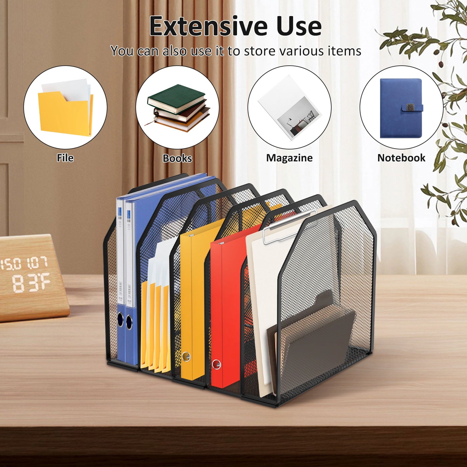 Hvxrjkn 5 Section Vertical Desktop Organizer Desk Organizer Adjustable Metal Rack File Sorter for Home,9.45*8.43*7.87in - Image 4