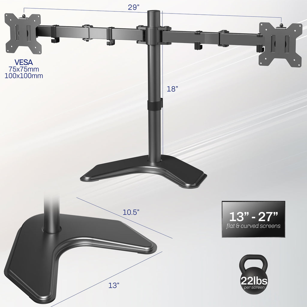 Black Dual Monitor Articulating Desk Stand Mount, Fits Up to 27" Screens - Image 3