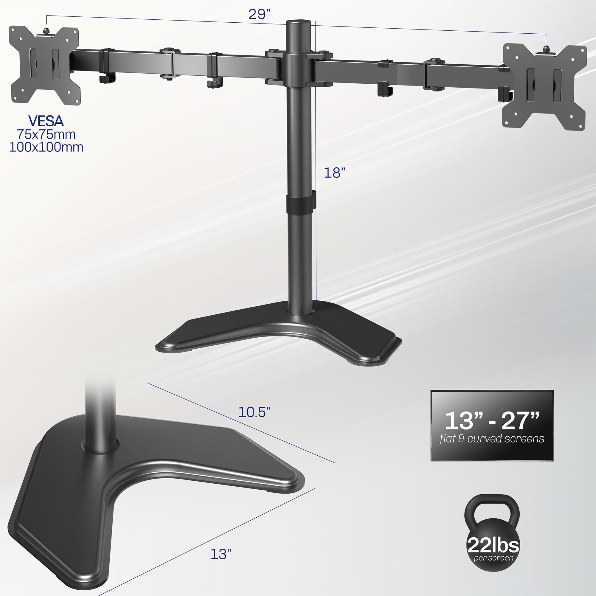 Black Dual Monitor Articulating Desk Stand Mount, Fits Up to 27" Screens - Image 3