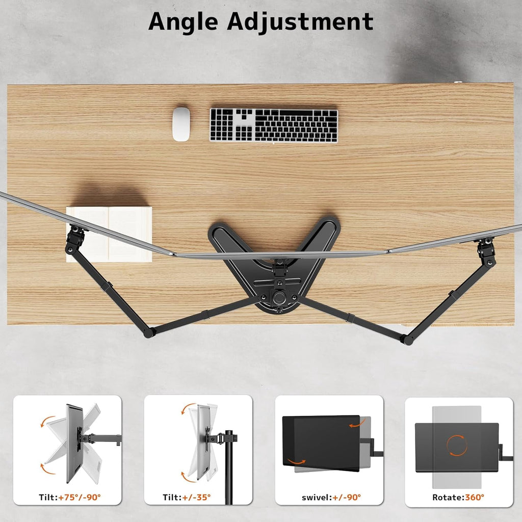 Heavy Duty Fully Adjustable Motion Mount Fits 3 Screens to 27 inch ing Desk with Base and Management 22 lbs Weight Ca... - Image 3