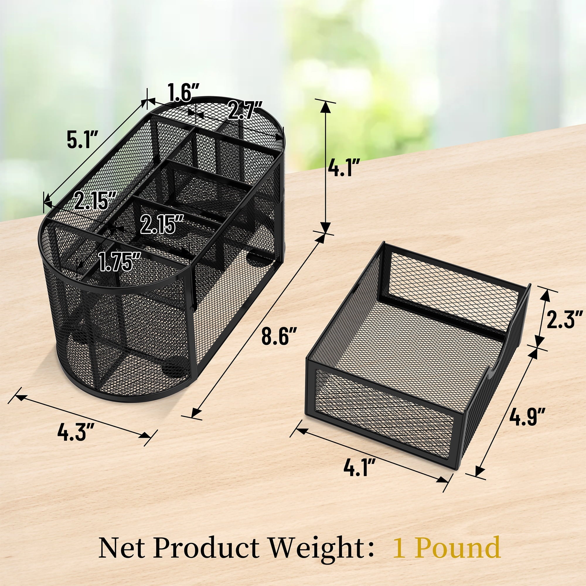 Small Mesh Desk Organizer with Drawers, Desk Accessories with 9 Compartments, Makeup Organizer, Black - Image 3