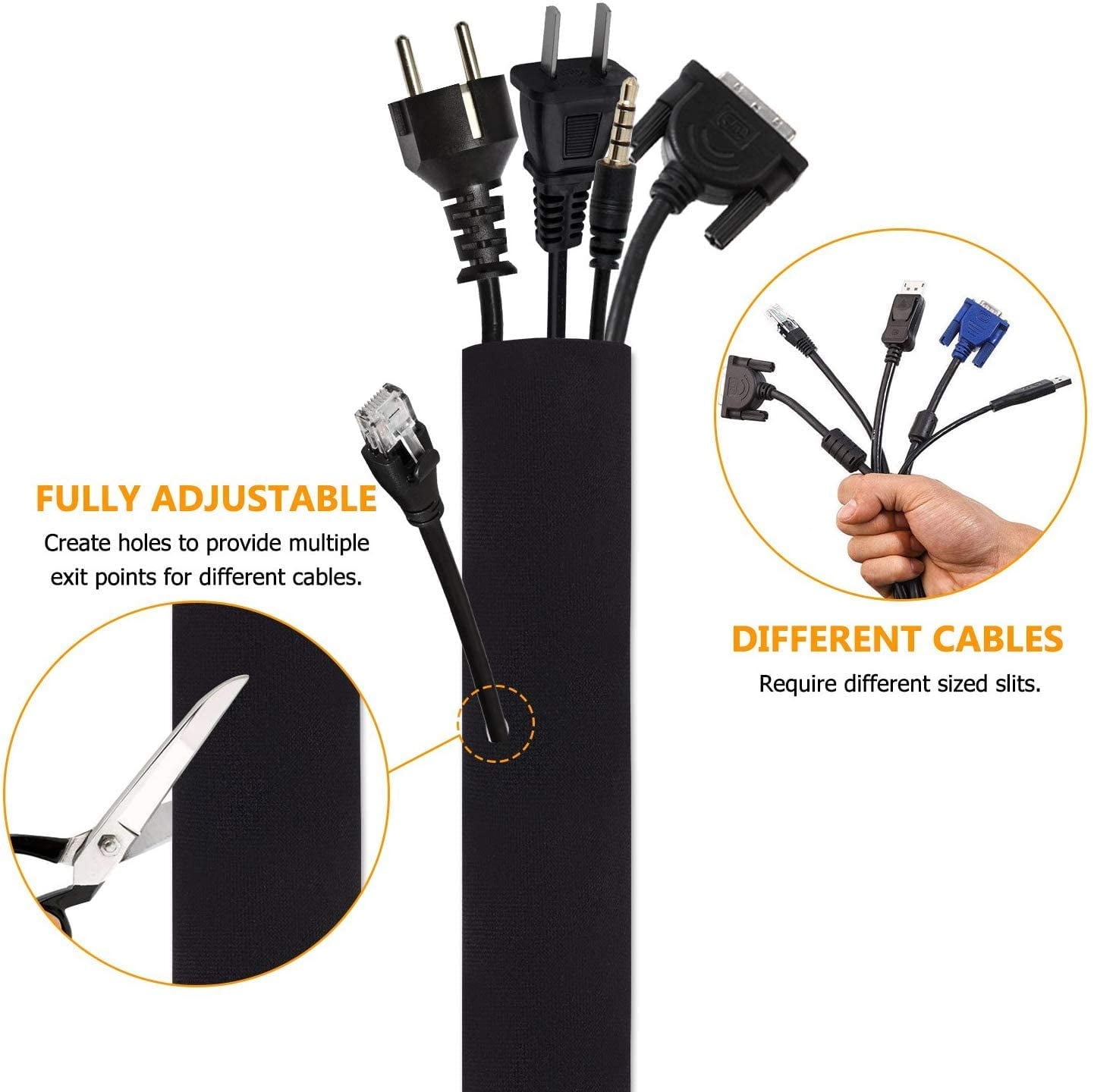 Cord Organizer System Cable Management Sleeve, 19.5 inch, Wire Cover with Zipper, Cable Wrap, Cord Sleeves for TV, Computer, Office, Home En - Image 2