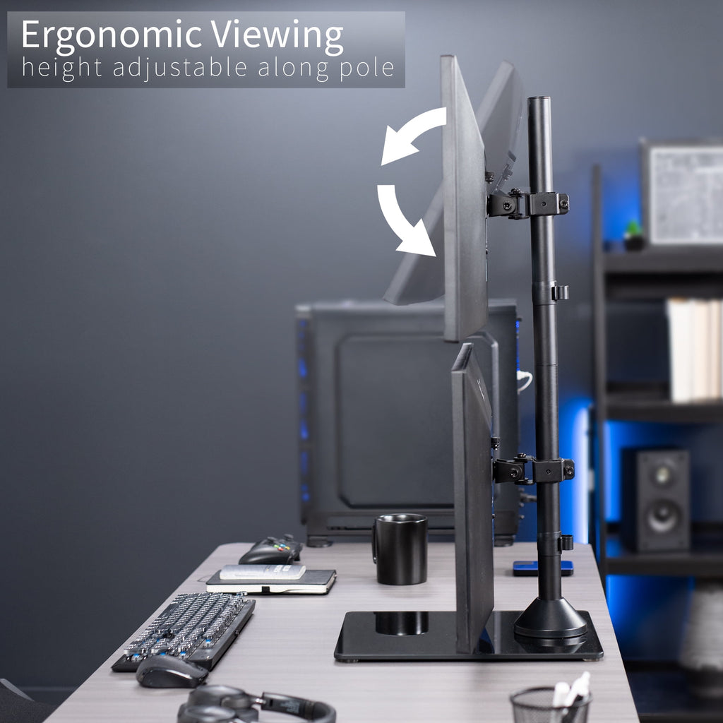 Dual Monitor Vertical Stand, Glass Base, Fits 2 Ultrawide Screens up to 34" - Image 5