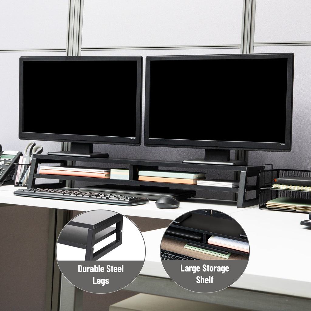 Mind Reader 2-Tier MDF Double Monitor Stand, Dual Screen Riser with Storage Shelf, Black - Image 5