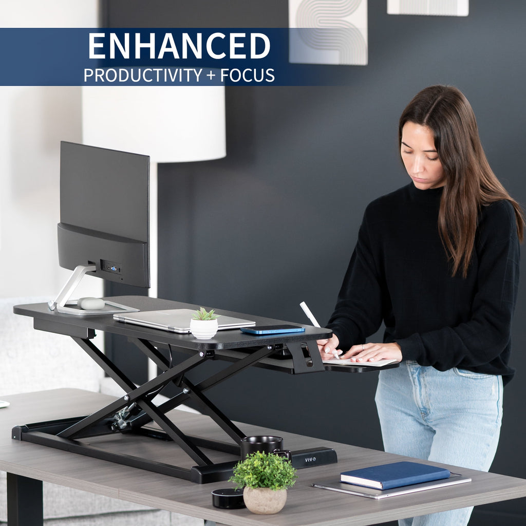 Black Height Adjustable Standing Desk Monitor Riser 32" Sit Stand Tabletop - Image 4