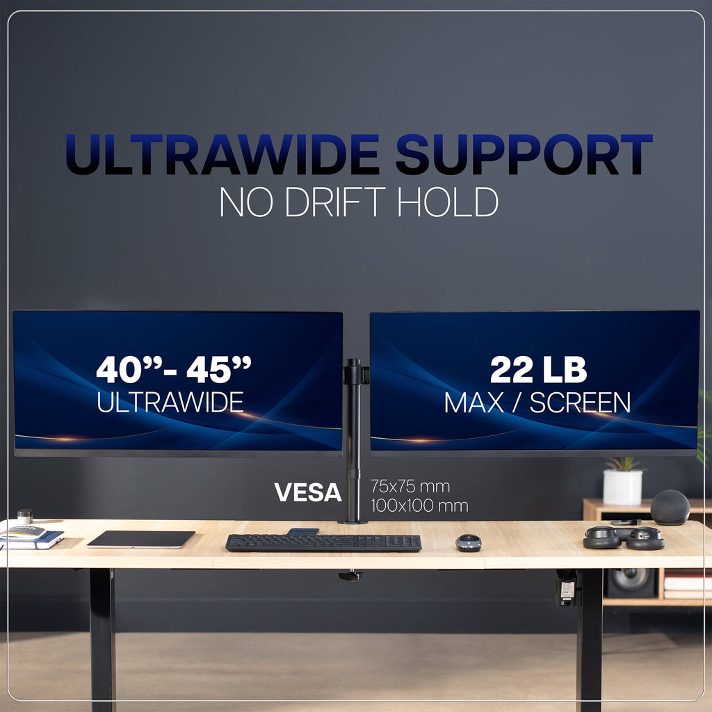 Telescoping Dual Ultrawide 27" to 38" Monitor Heavy Duty Desk Mount Stand - Image 6