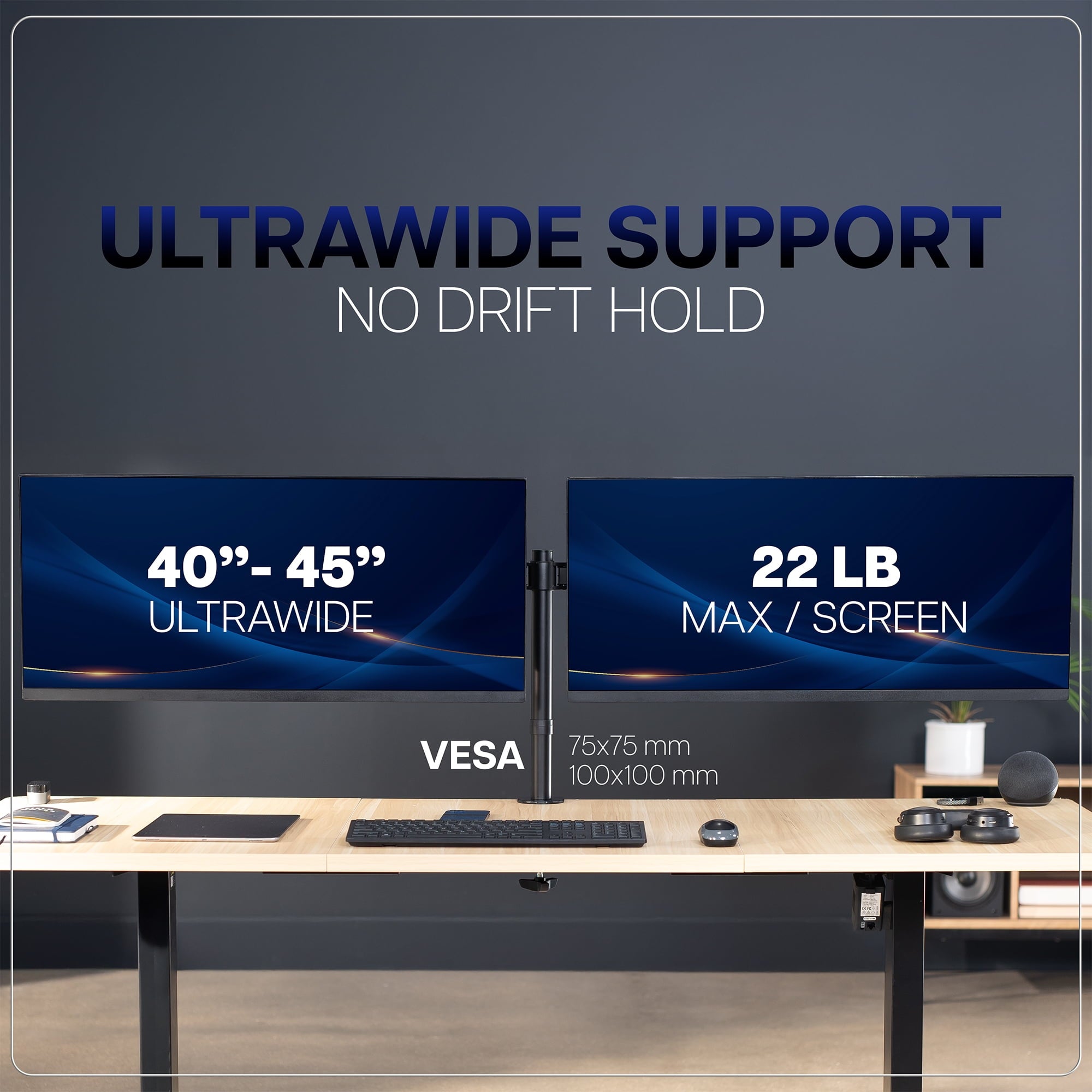 Telescoping Dual Ultrawide 27" to 38" Monitor Heavy Duty Desk Mount Stand - Image 6