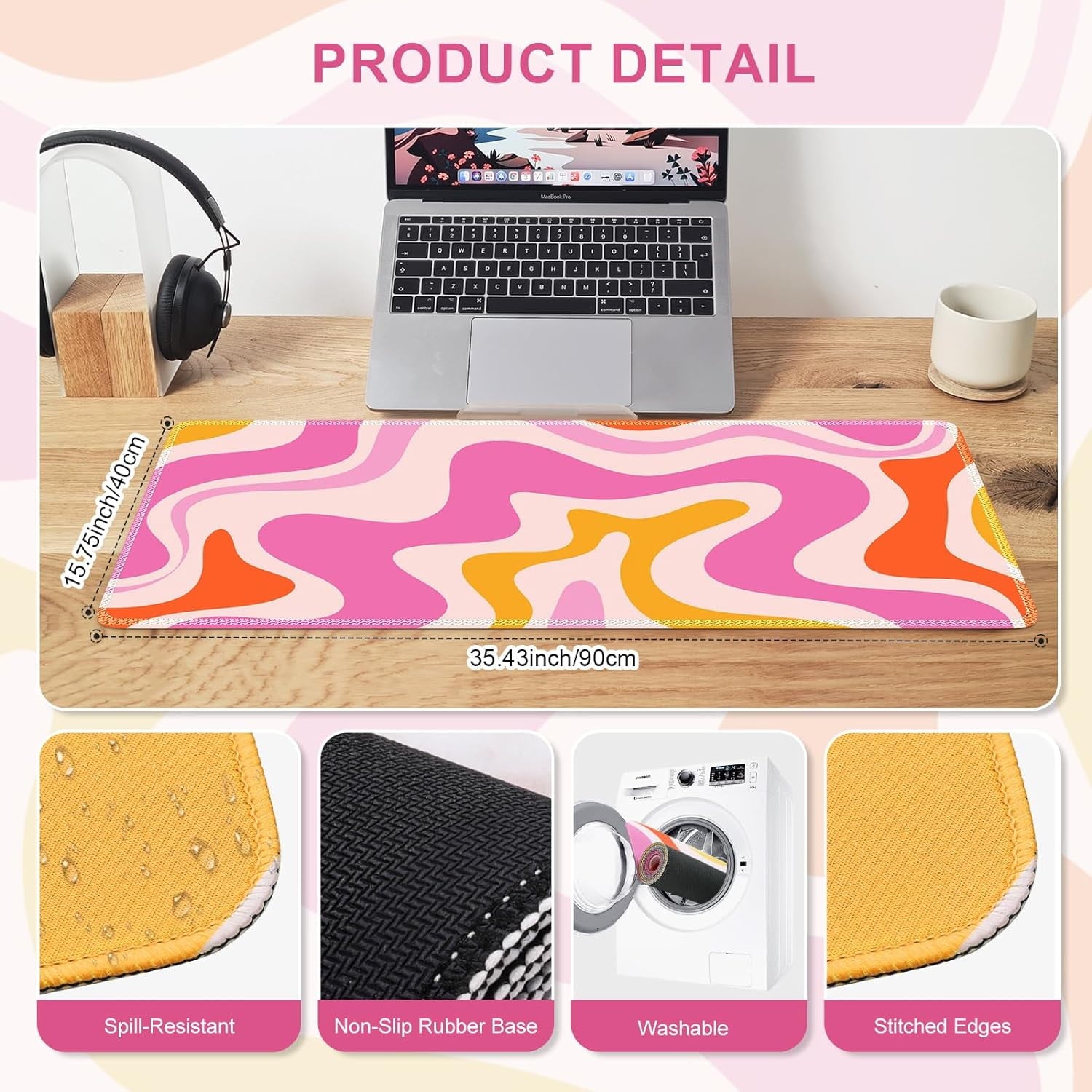 Pink Desk Mat Desktop, Computer Large Mouse Pad for Desk, Gaming Desk Pad Matt, Mousepad with Non-Slip Base, Cute XXL... - Image 2