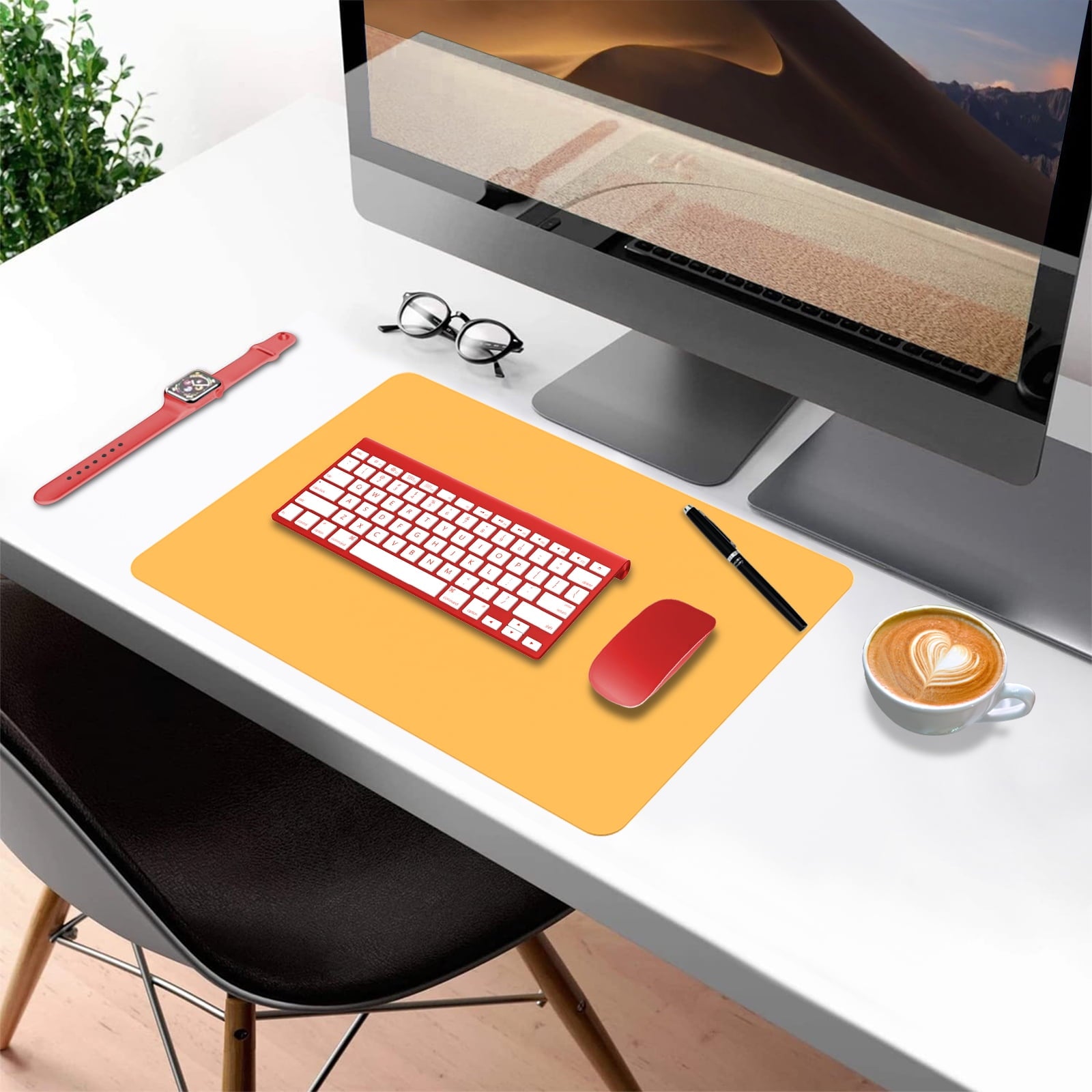 Desk Pad Protector,PU Leather Dual Side Mouse Pad, 23.6" x 15.7",Non-Slip and Waterproof Writing Mat (Red + Yellow) - Image 5