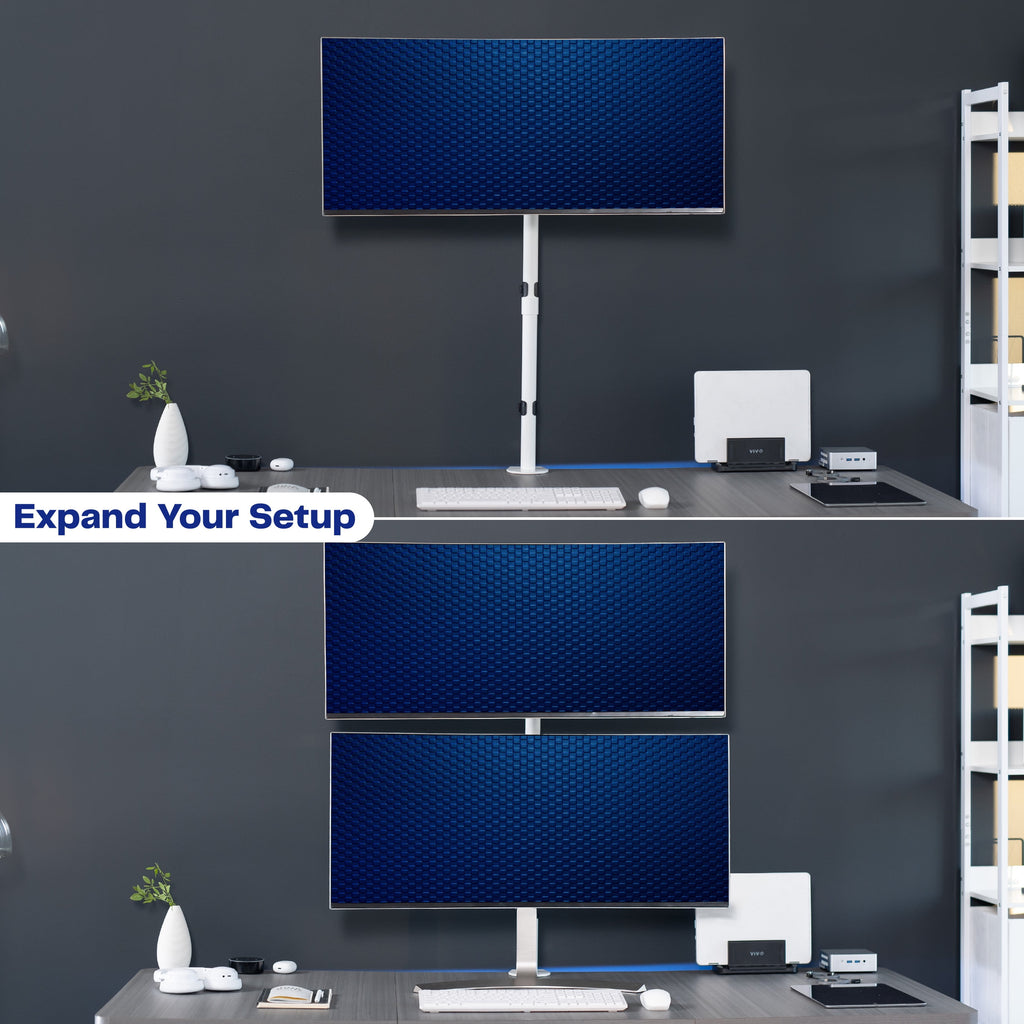 White Single Monitor Desk Mount Extra Tall Adjustable Stand for up to 32" Screen - Image 3