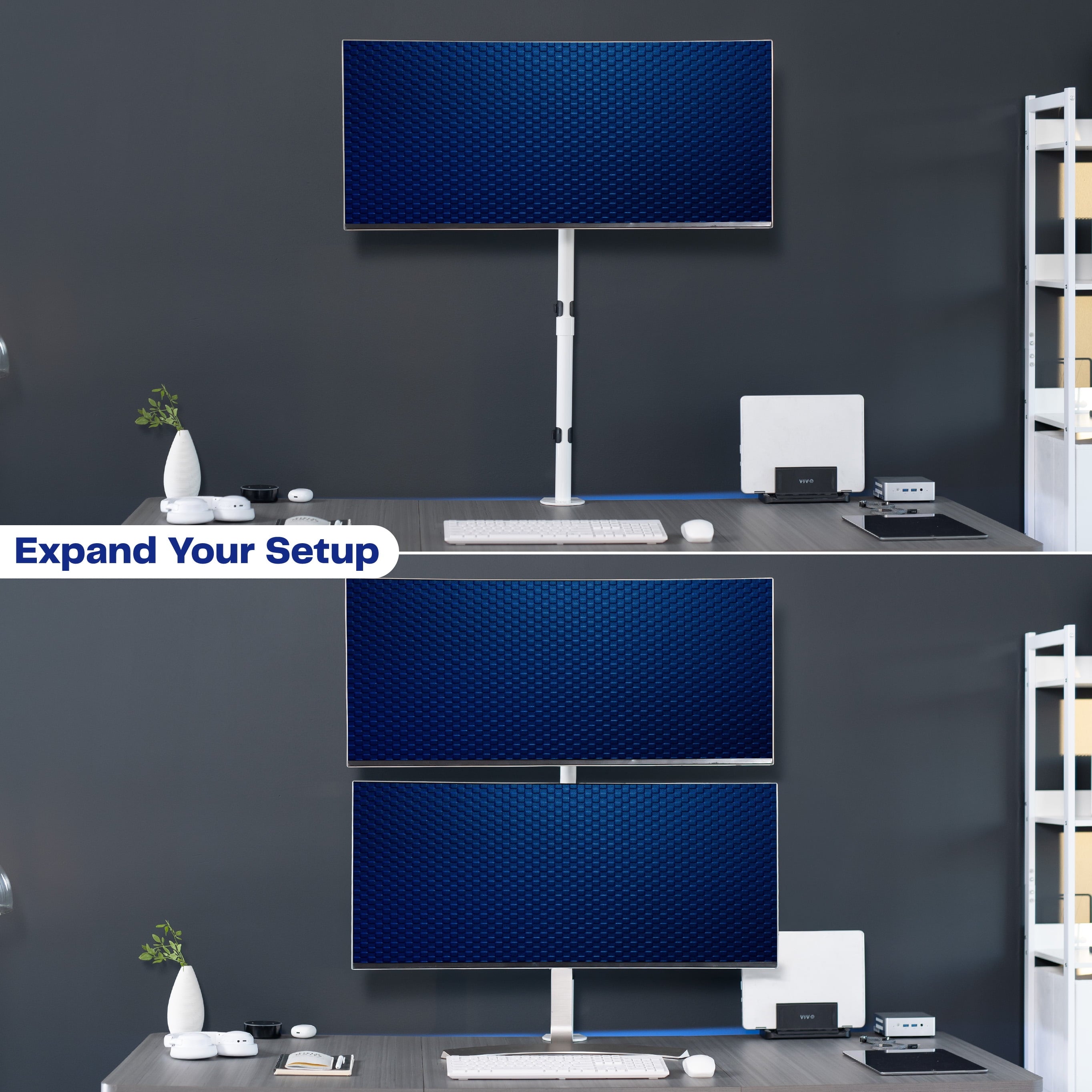 White Single Monitor Desk Mount Extra Tall Adjustable Stand for up to 32" Screen - Image 3