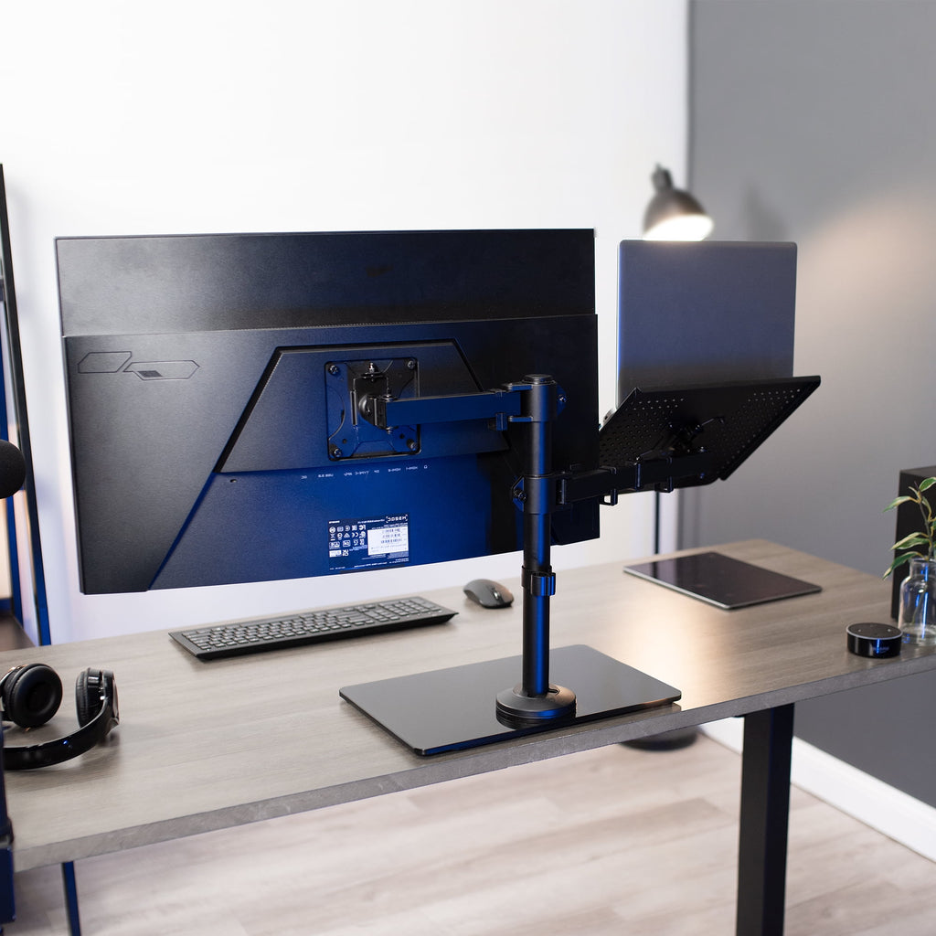 Black Laptop & Monitor Desk Stand with Glass Base, Fits up to 32" Screen - Image 2