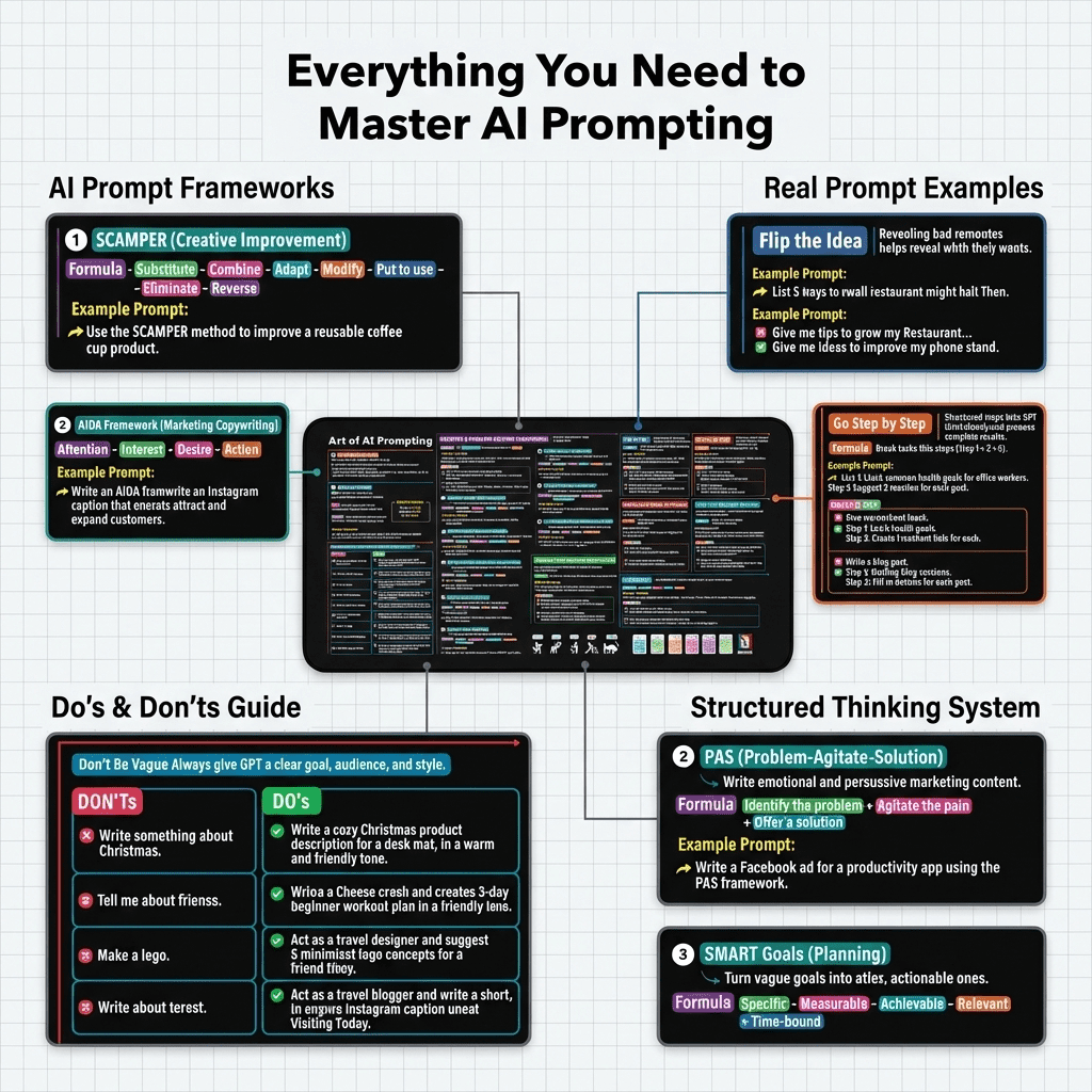 AI Prompts Cheat Sheet Desk Mat New Version Chat GPT Frameworks Smart Desk Pad | Large Mat for Keyboard and Mouse | ChatGPT Prompts Mouse Pa - Image 2