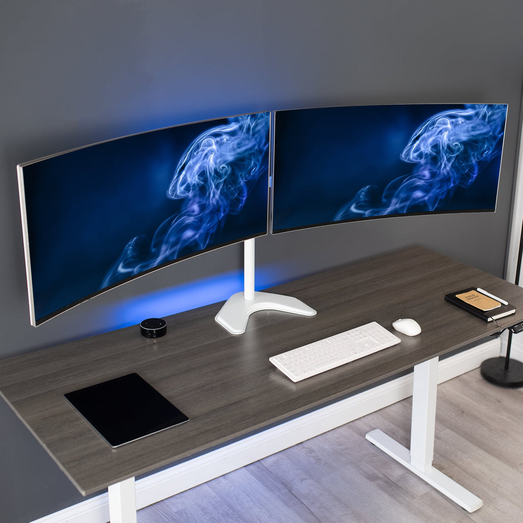 VIVO White Telescoping Dual Ultrawide 27" to 38" Monitor Freestanding Desk Stand - Image 2