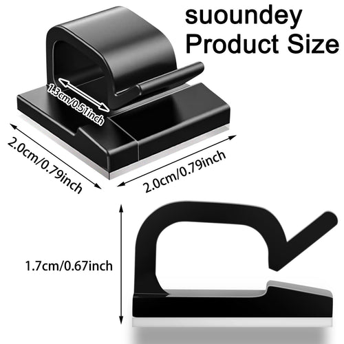 100 Pcs Cable Clips, Adhesive Cable Organizer Cord Holder Wire Clip Wire Management Self Adhesive Hooks Wire Holder for Office, Home (Black) - Image 2