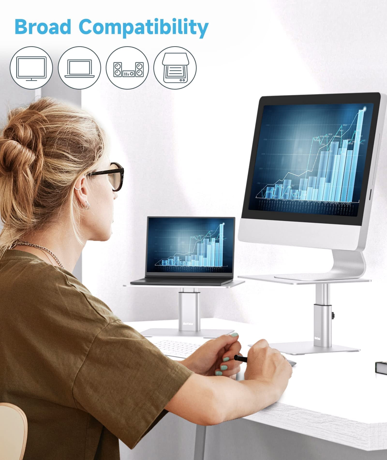 Adjustable Height Metal Desktop Storage Organizer Compatible With Tv Pc Laptop Computer Imac And All Screen Display-s... - Image 3