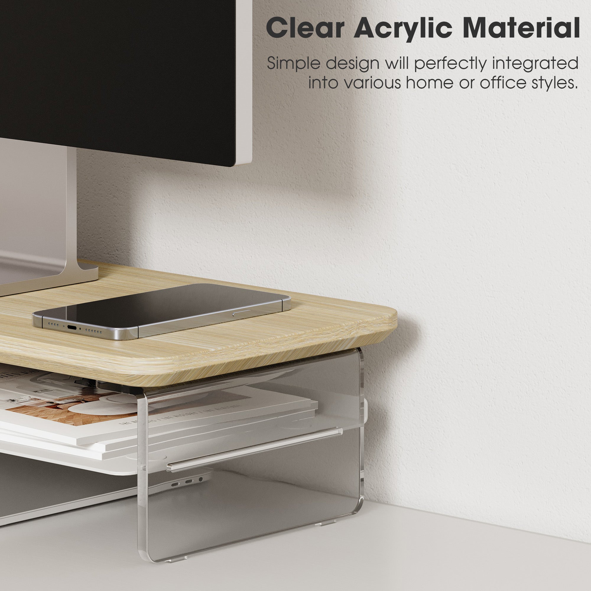 Fenge Acrylic Monitor Stand Riser, 23.6 Inches Acrylic Clear Monitor Stand - Image 4