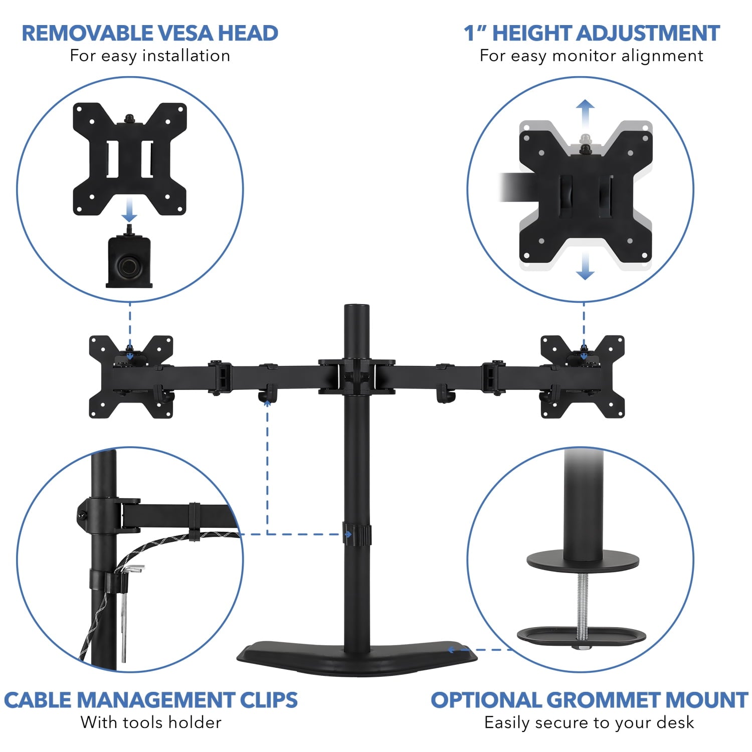 Mount-It! Dual Monitor Desk Stand | Fits 20"-32" Computer Screens | Rotate Swivel Tilt - Image 6