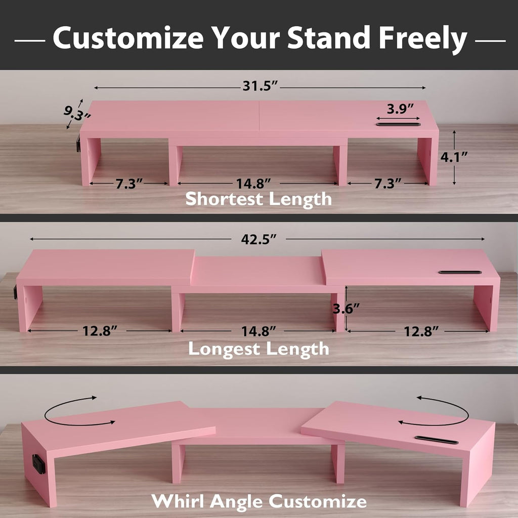Riser with Smartphone Holder, Adjustable Length & Swivel Angle, Ergonomic Wooden Desktop Organizer for PC , Laptop, P... - Image 3