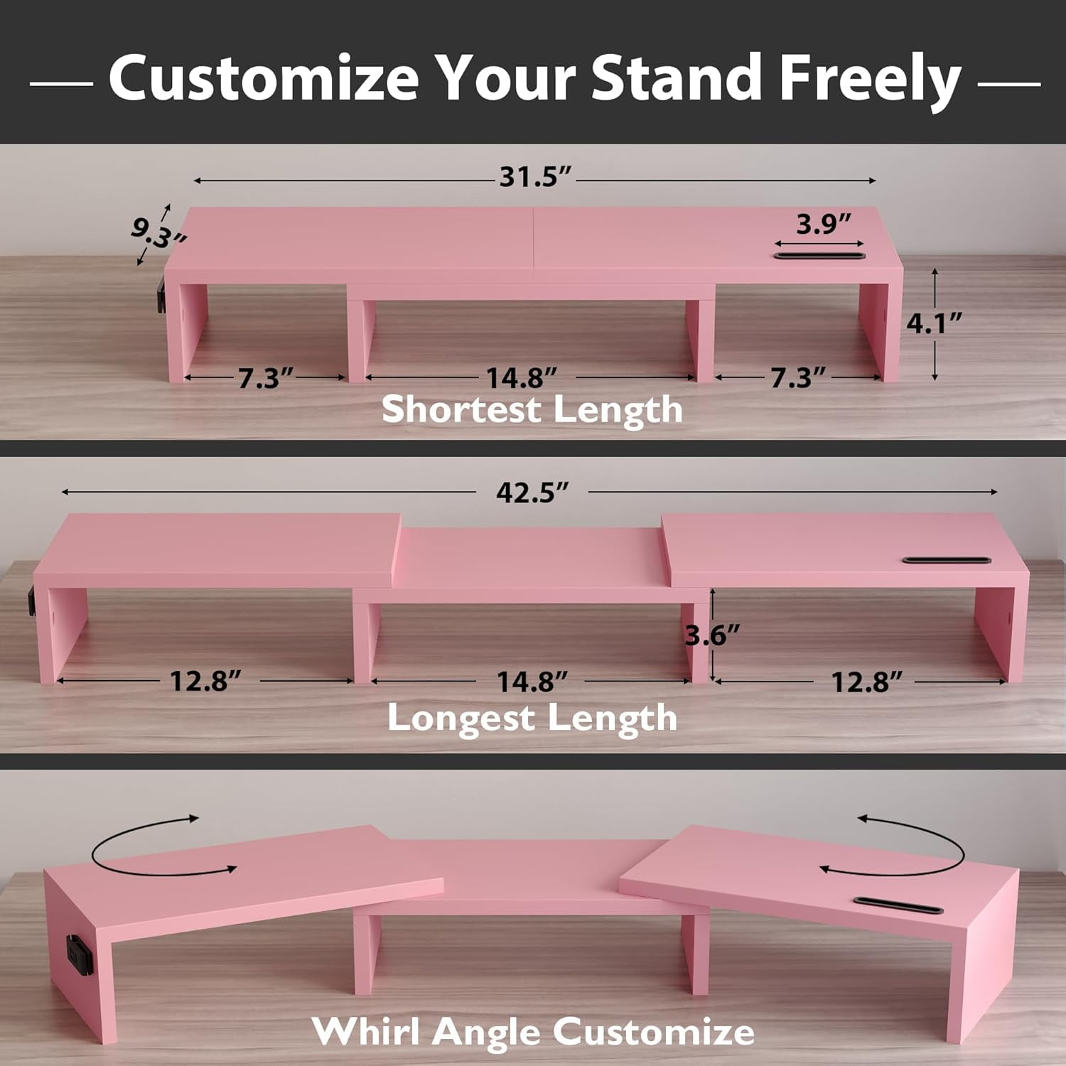 Riser with Smartphone Holder, Adjustable Length & Swivel Angle, Ergonomic Wooden Desktop Organizer for PC , Laptop, P... - Image 3