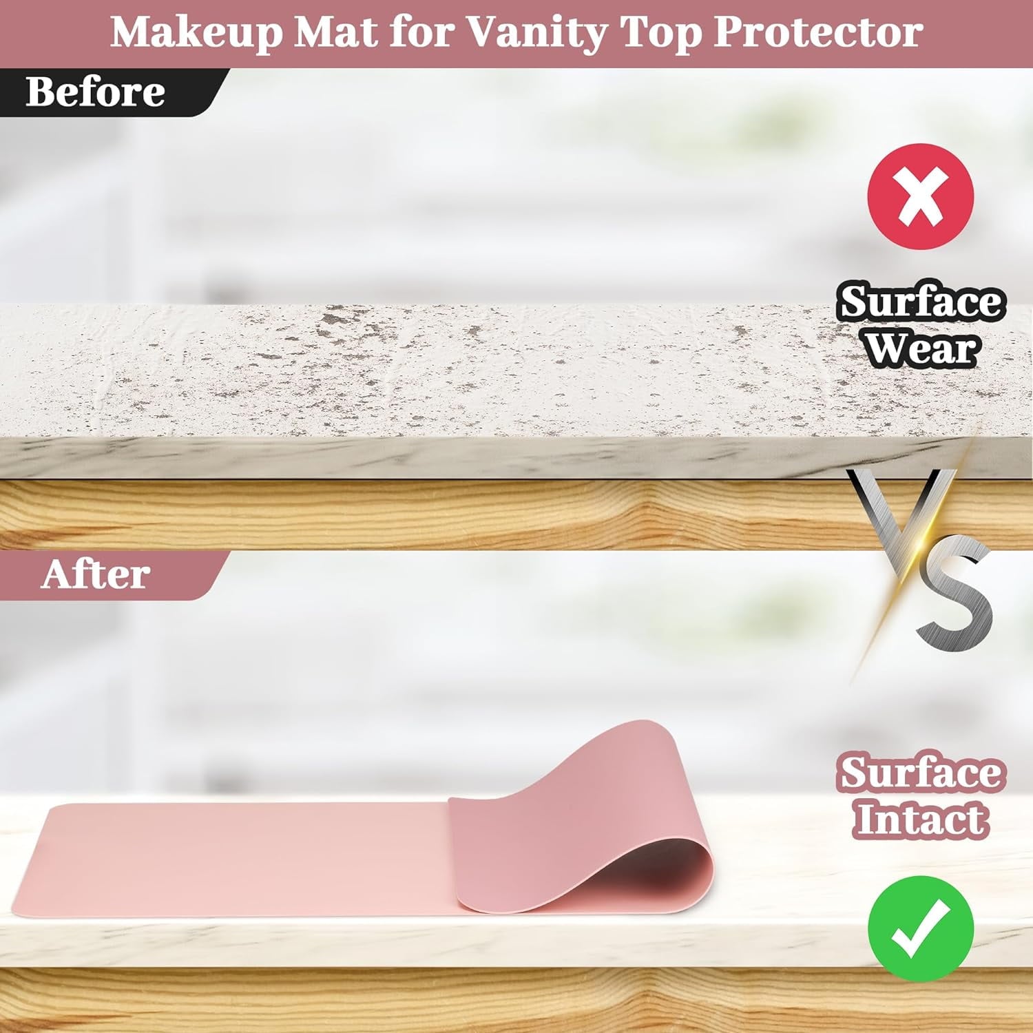 Makeup Mat for Vanity Top Protector, Dual-Sided Vanity Mat, Easy to Clean Vanity Desk Mat - Vanity Makeup Pads Waterp... - Image 2