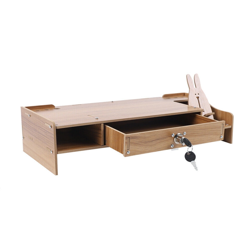 Loyalheartdy Computer Monitor Riser Stand Cherry Wood Color Density Board Laptop Shelf W/ Lockable Drawer for Home, Office - Image 6