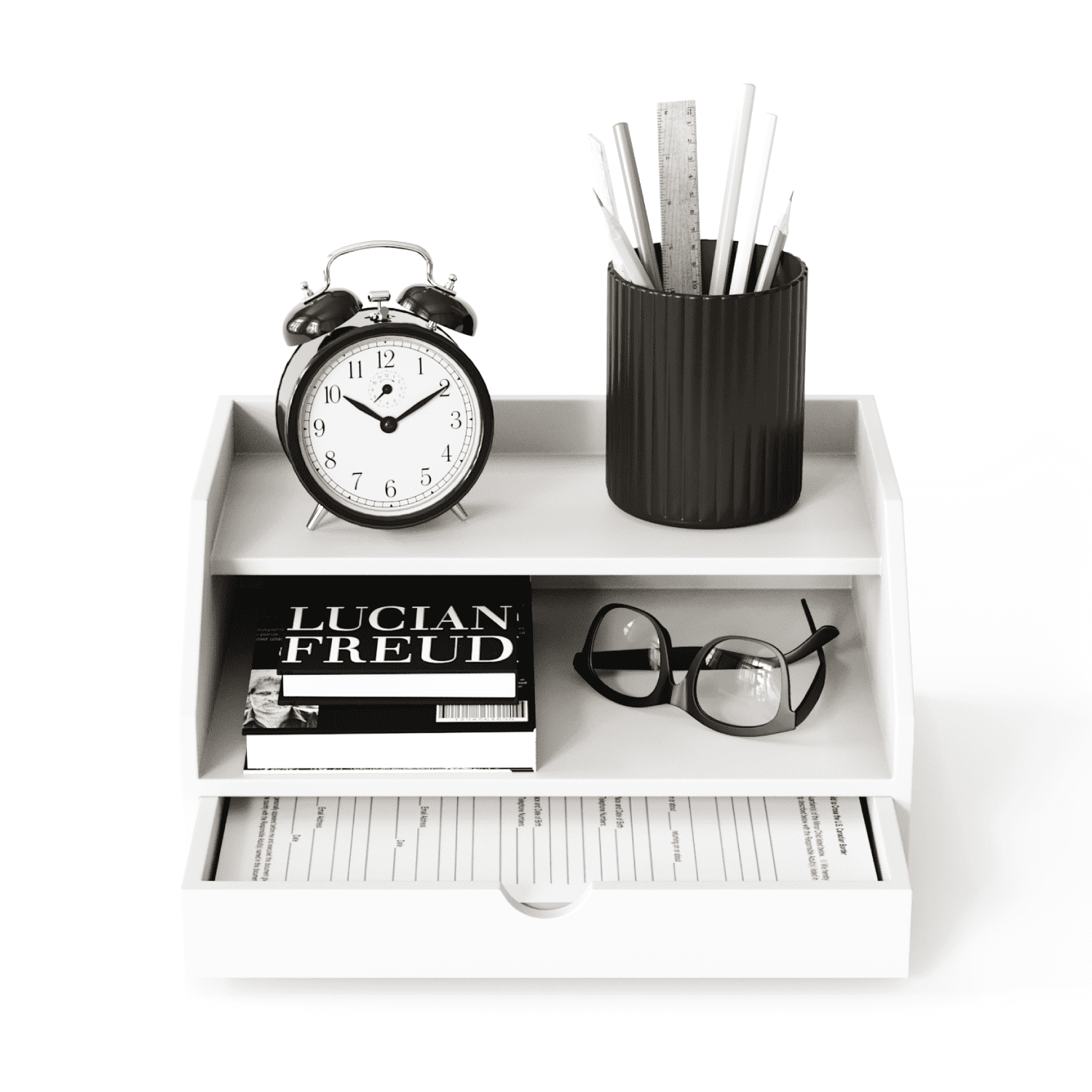 Ballucci Desk Organizer with Drawer, 3 Tier Paper File Holder and Mail Sorter, White - Image 5
