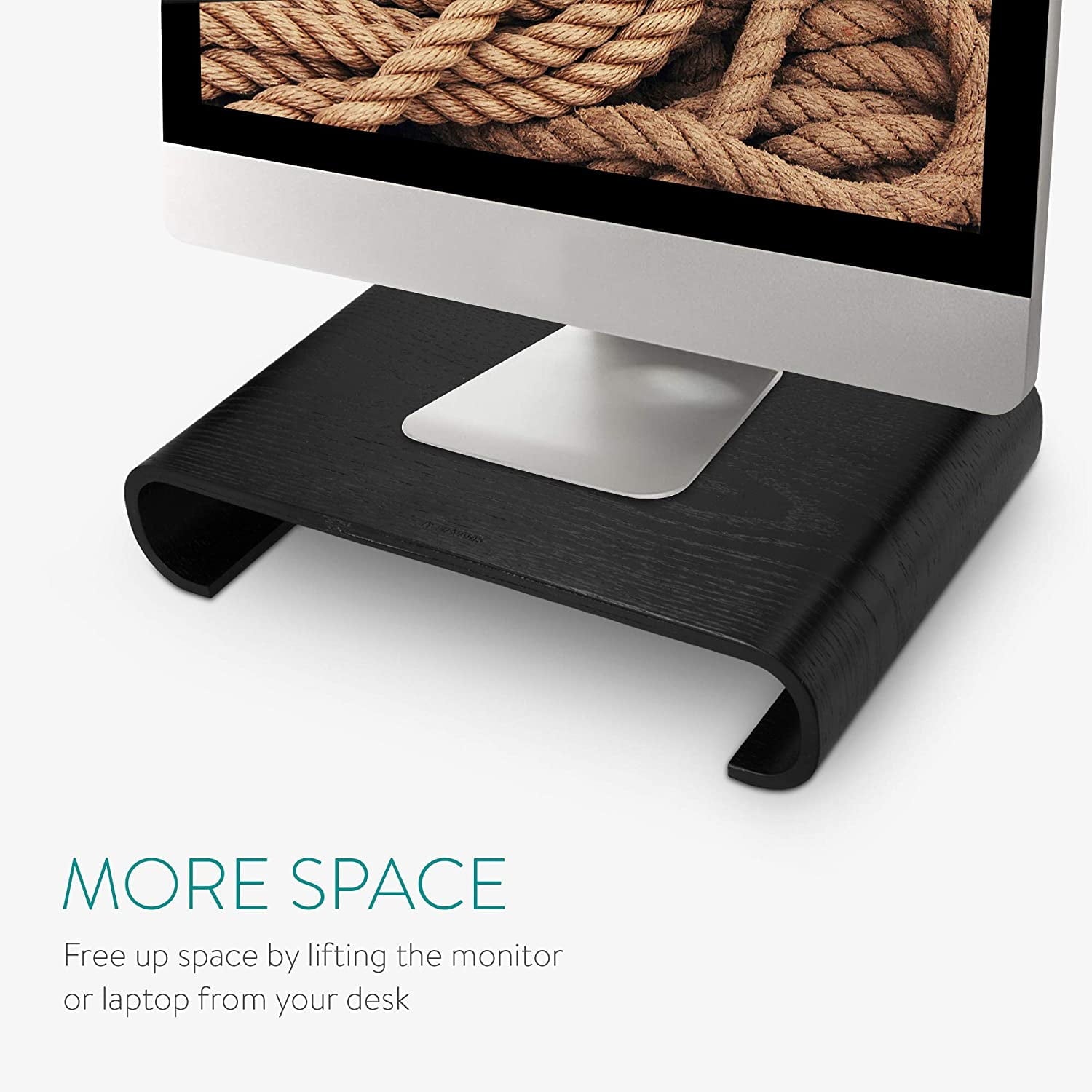 Wood Monitor Stand Riser - Computer Desk Organizer Desktop Dock Wooden Mount Display for PC TV Screen Notebook Laptop - Oak with Black Stain - Image 2