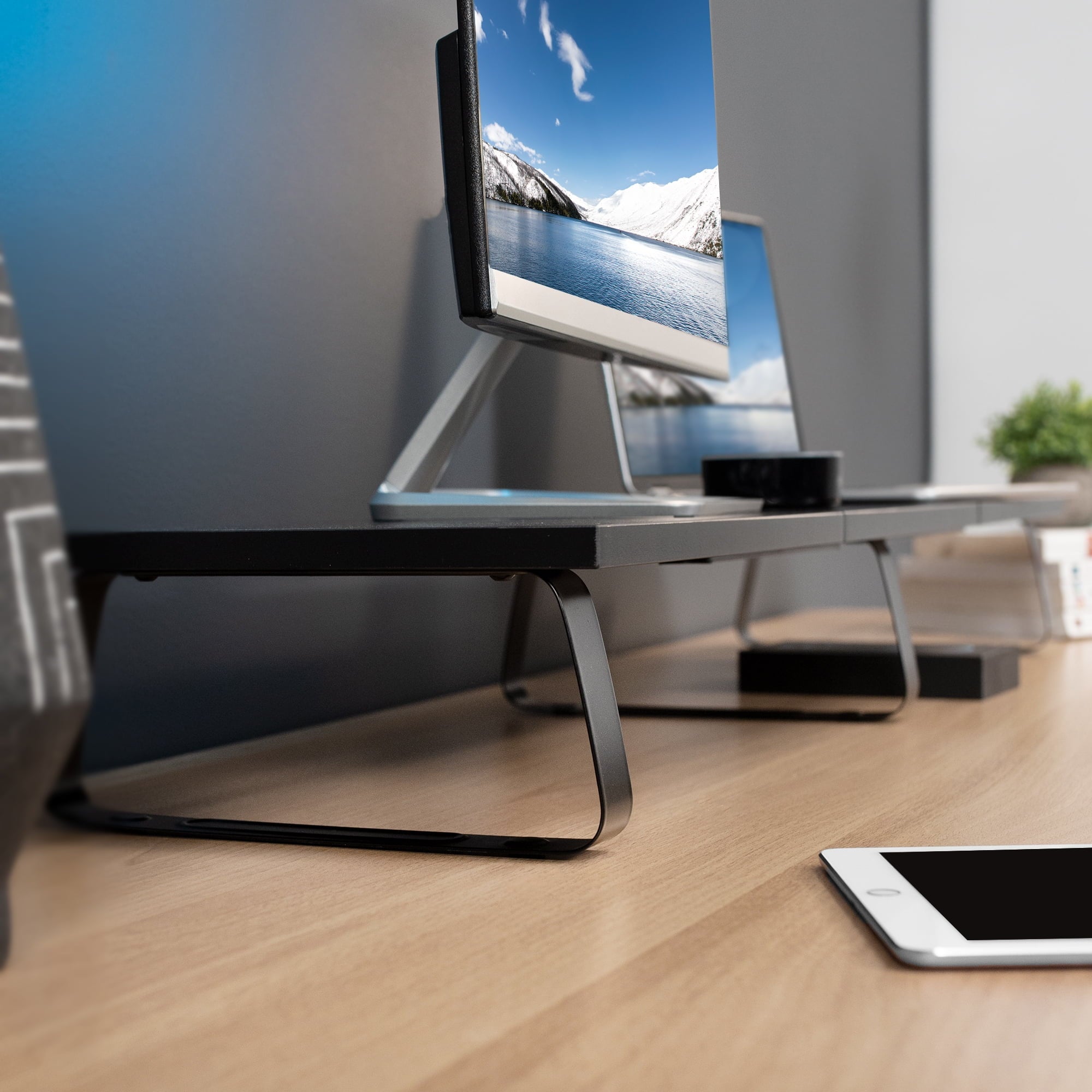 VIVO Black Wood 55" Wide Desktop Stand Ergonomic TV Monitor Riser Desk Organizer - Image 5