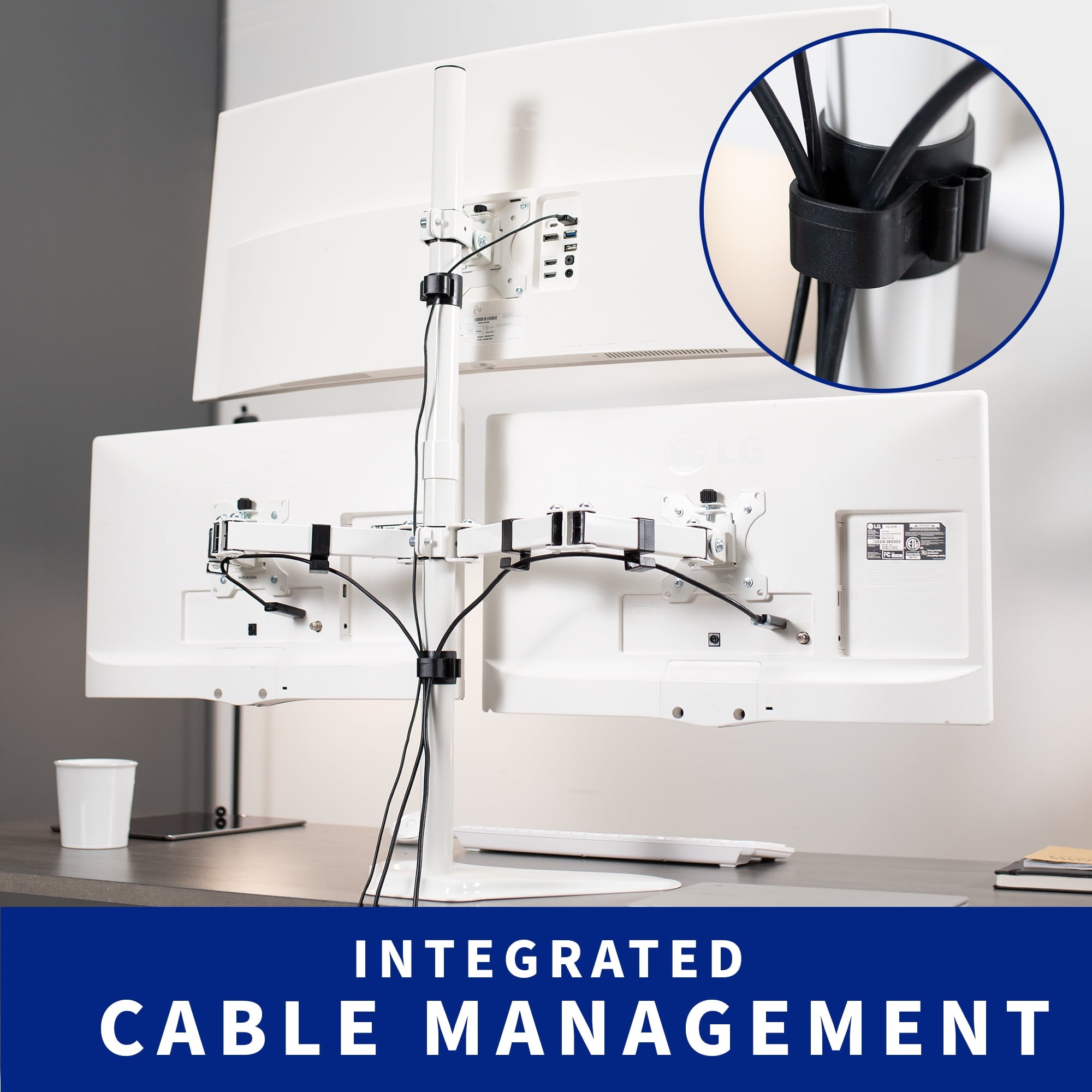 VIVO White Triple Monitor Desk Stand, Adjustable Mount for 3 Screens up to 30" - Image 6