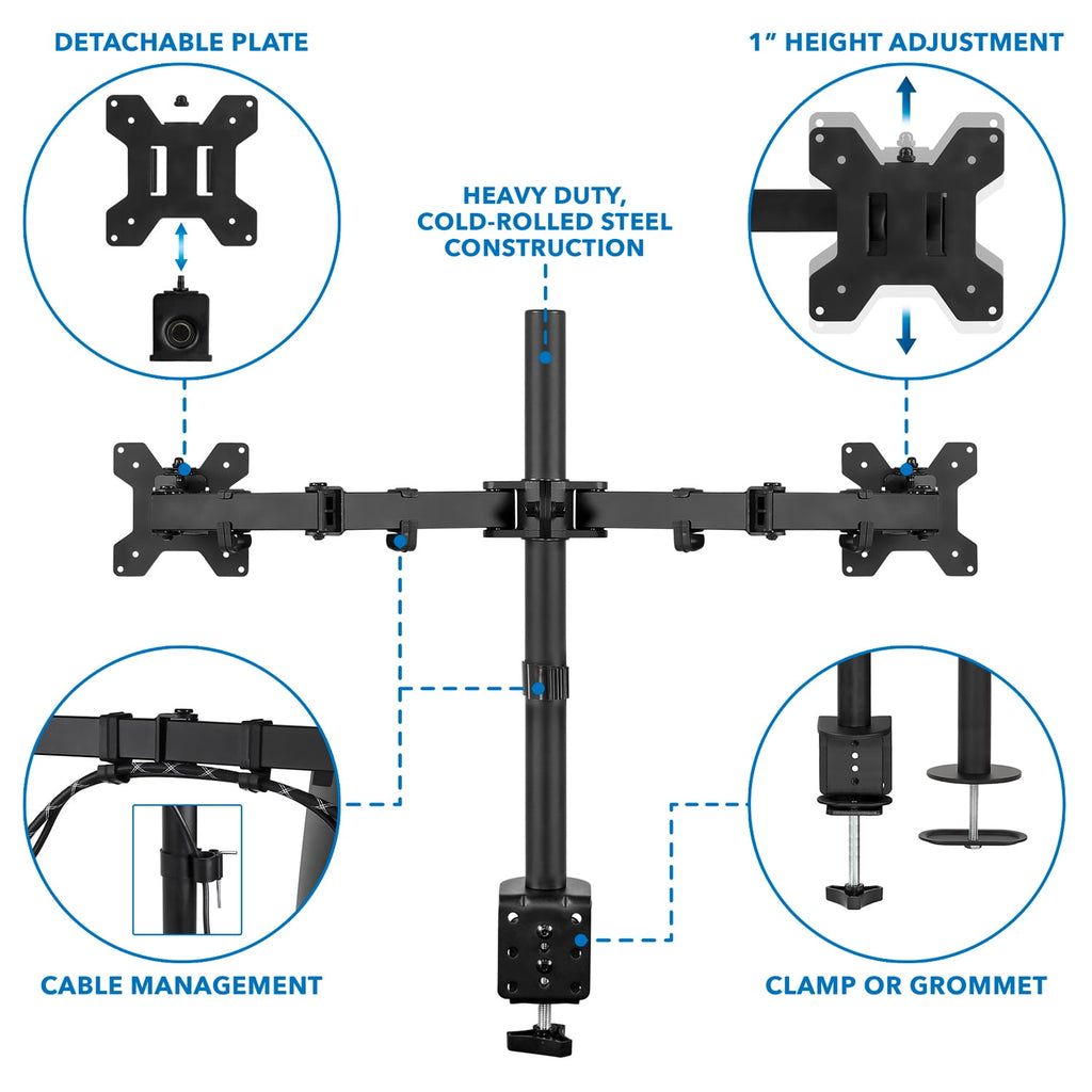 Mount-It! Dual Monitor Desk Mount, 32" Max Screen Size, Full Motion Monitor Stand - Image 2