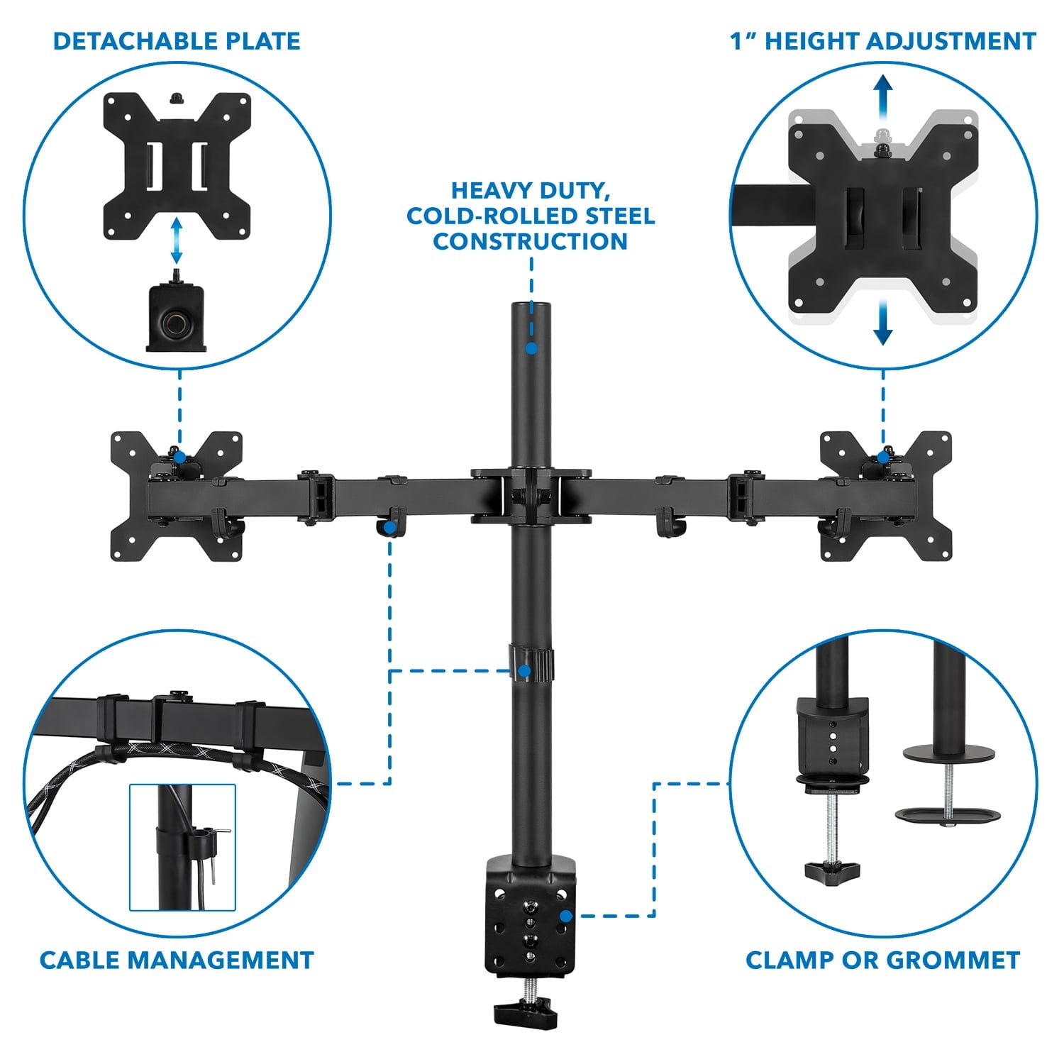 Mount-It! Dual Monitor Desk Mount, 32" Max Screen Size, Full Motion Monitor Stand - Image 2