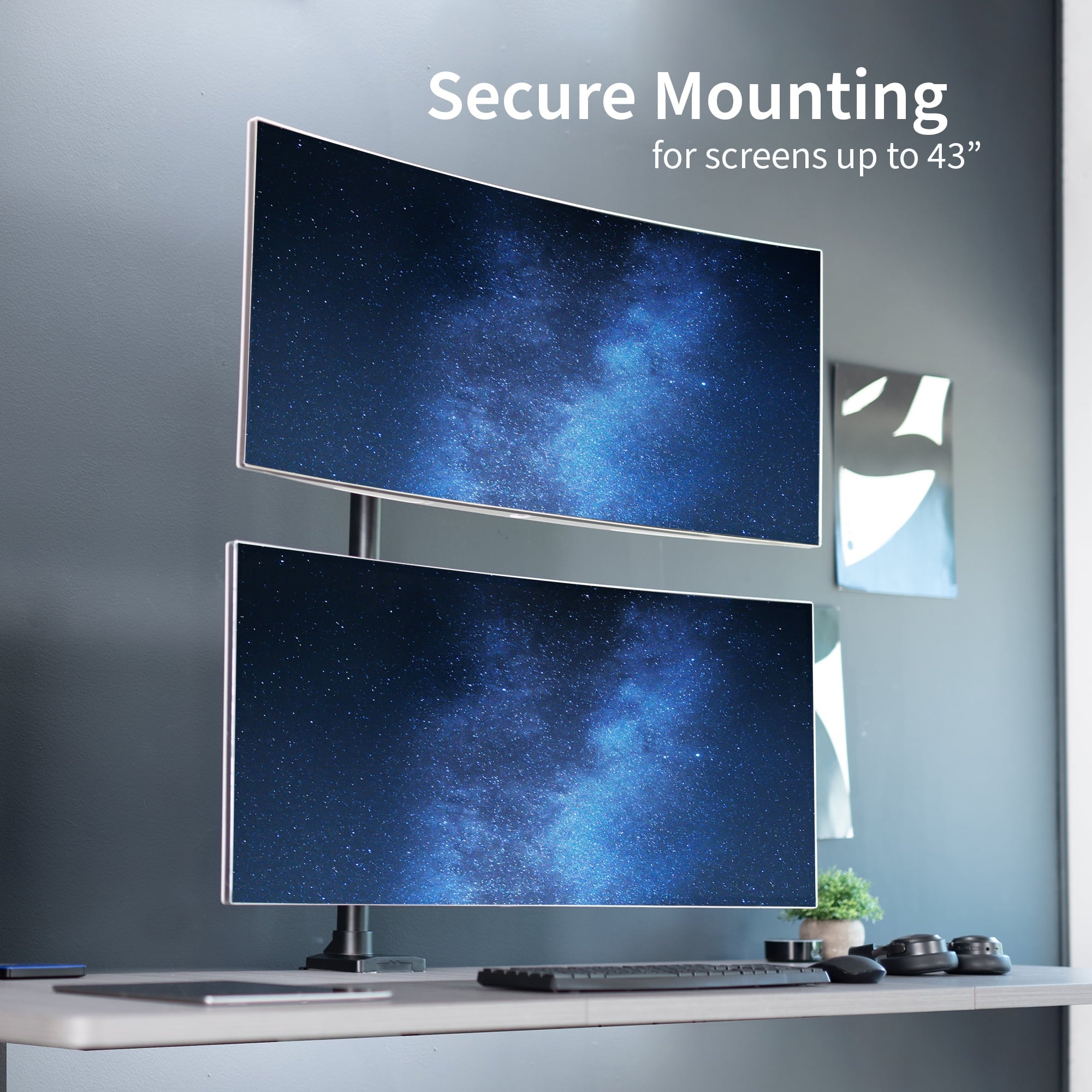 Ultra Wide Dual Monitor Mount, Tall Stand, Fits up to 43" Computer Screens - Image 2