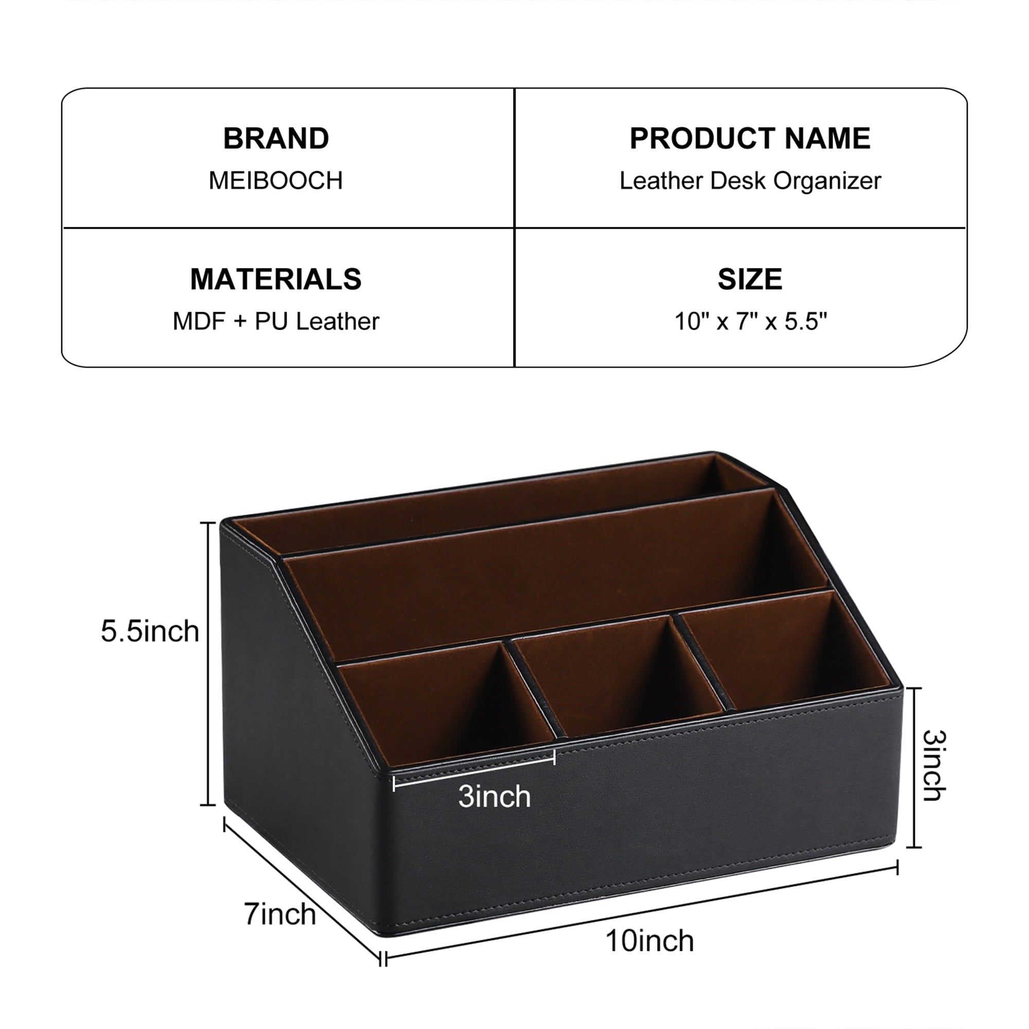 MEIBOOCH PU Leather Desk Organizer, Luxury Remote Control Holder for Home, Office Desk Accessories Table Caddy Bedside Nightstand Organizer - Image 5