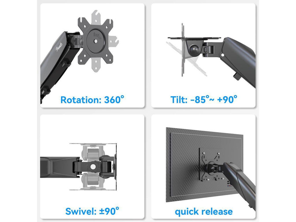 Rosewill Single Monitor Mount, 15 to 32 Inch Gas Monitor Arm, Adjustable Stand, Vesa Mount with Clamp and Grommet Base - Fits 4.4 to 19.8lbs - Image 4
