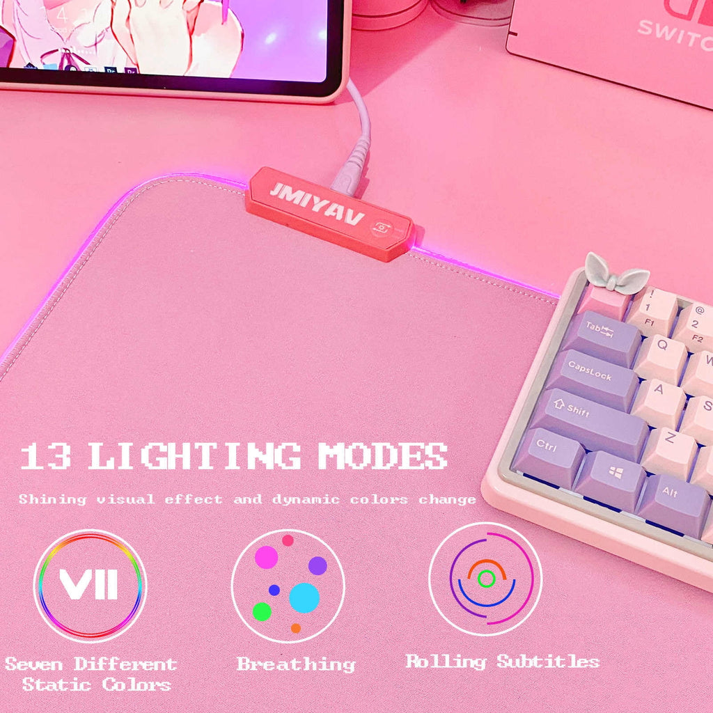 Pink RGB Gaming Mouse Pad 31.5x12 Inch PC XL Large Extended Glowing Led Light Up Desk Pad Non-Slip Rubber Jmiyav Base Computer Keyboard and - Image 3
