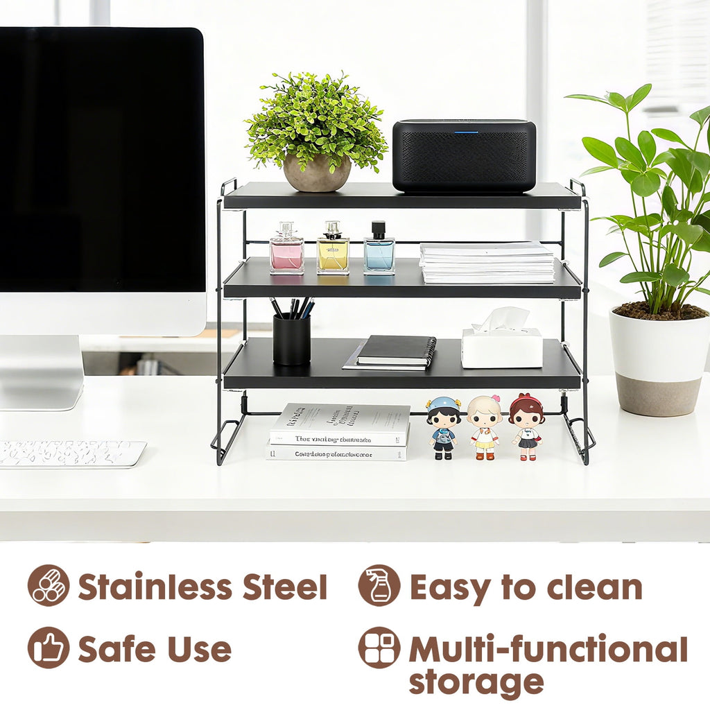 YOYTOO Desk Shelf Organizer, 3 Tier Desktop Organizers Storage Shelves Tabletop Bookshelf for Home Office, Black - Image 5