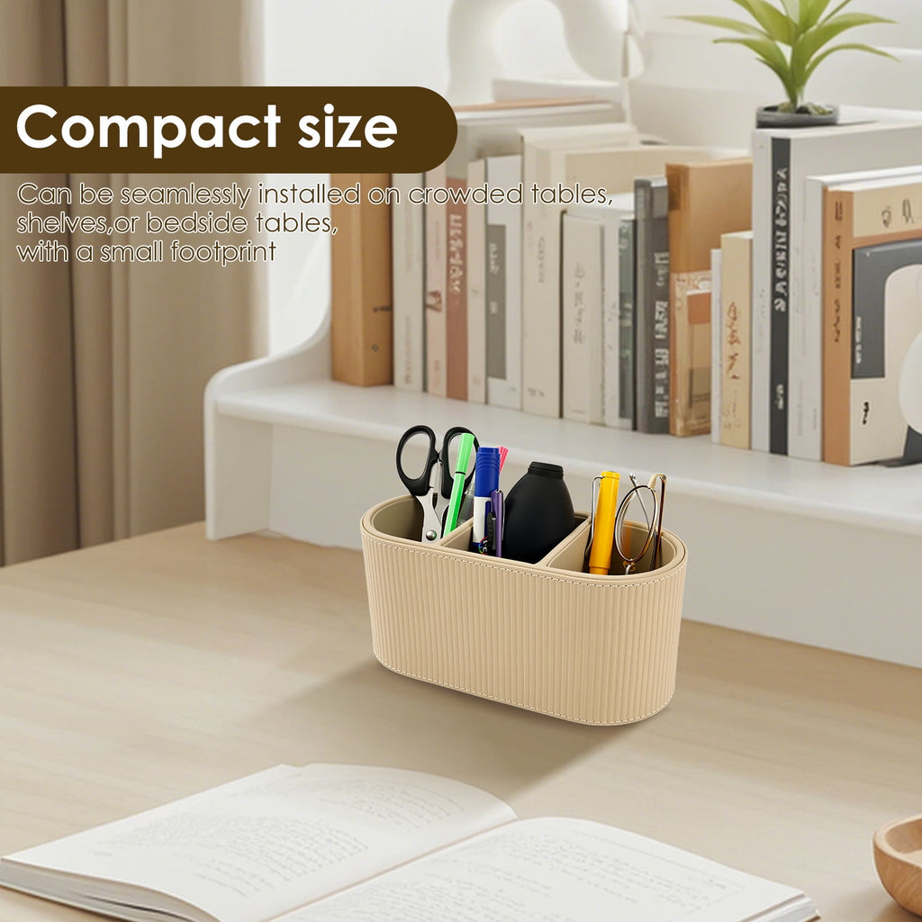 FKSZLL PU Leather Pen Holder Multifunctional Remote Control Holder with 3 Compartments Stylish Desktop Organizer Caddy for Home Office Desk - Image 5