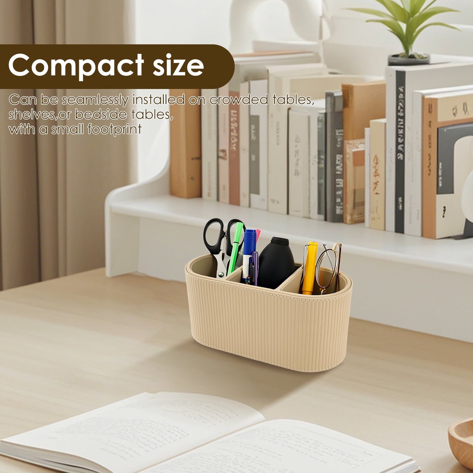 FKSZLL PU Leather Pen Holder Multifunctional Remote Control Holder with 3 Compartments Stylish Desktop Organizer Caddy for Home Office Desk - Image 5