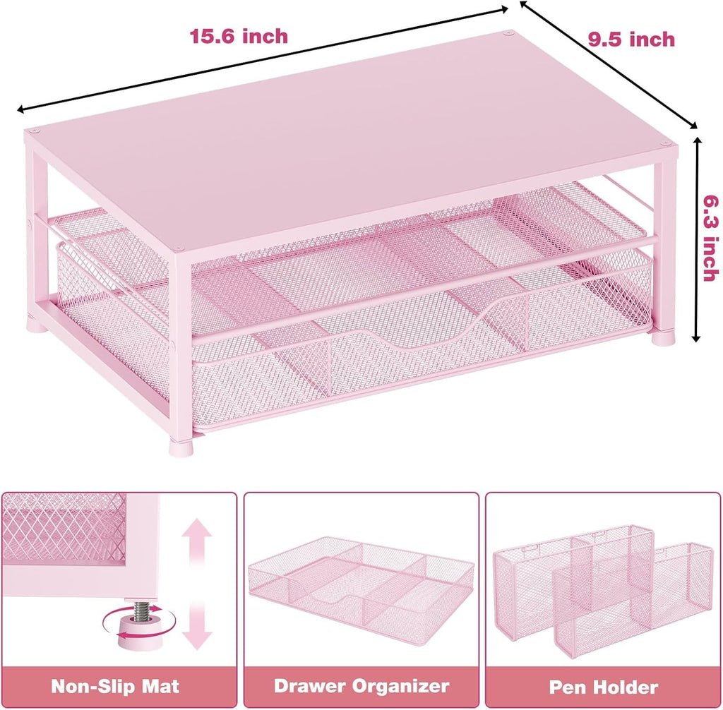 and Accessories, 2-Tier Computer Monitor Stand Riser with Drawer and 2 Pen Holders, Laptop Stand, Office Desk Accesso... - Image 3