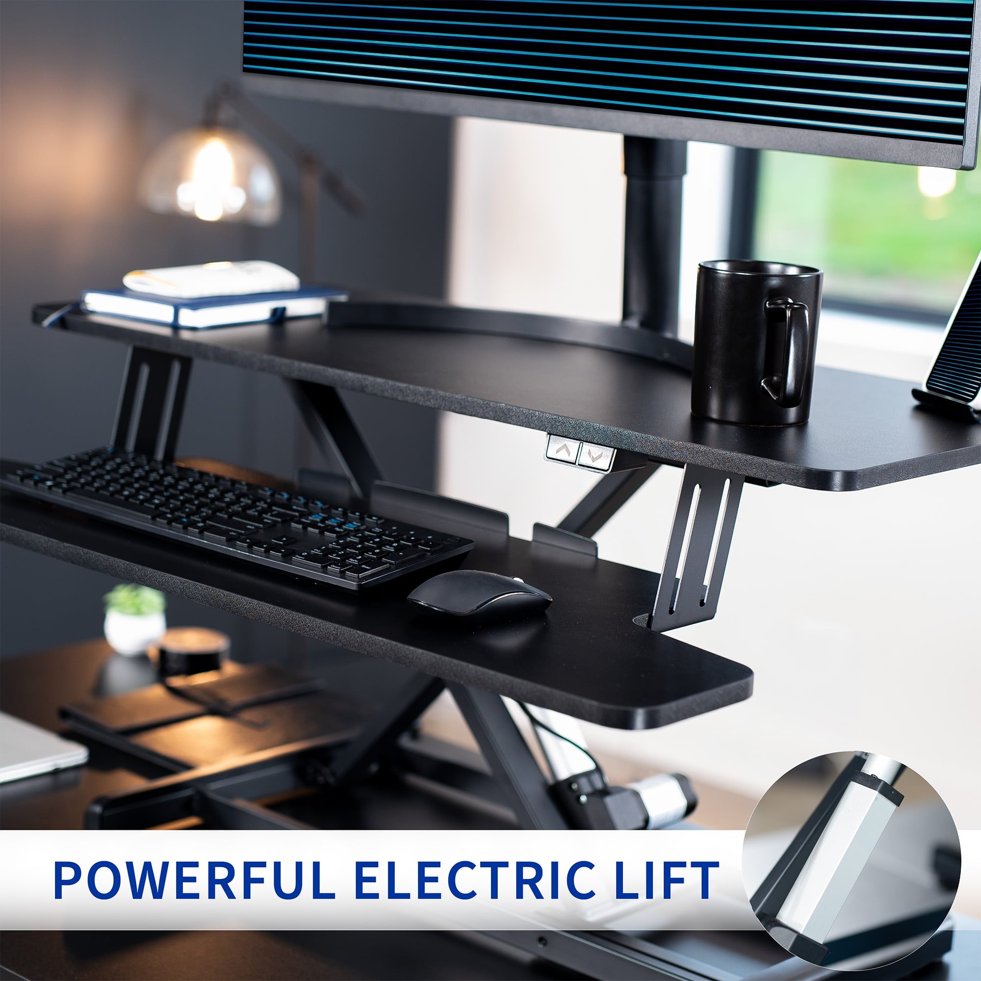Black Electric 36" Standing Desk Monitor Riser, Dual Arm Sit Stand Tabletop - Image 6