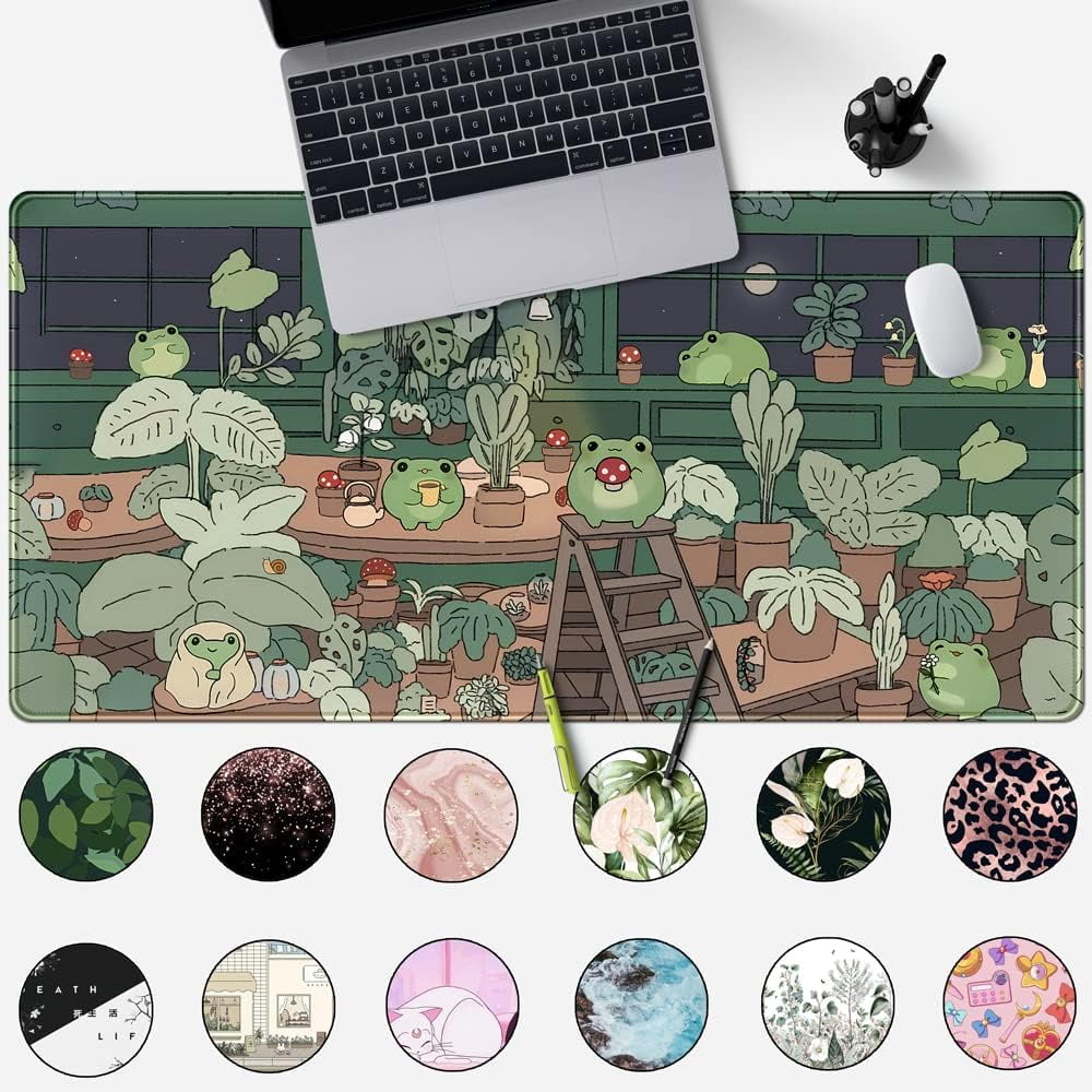 Cute Frog Kawaii Green Desk Decor Mat, Large Gaming Mouse Pad for Computer Keyboard Laptop, Home Office Accessories f... - Image 2