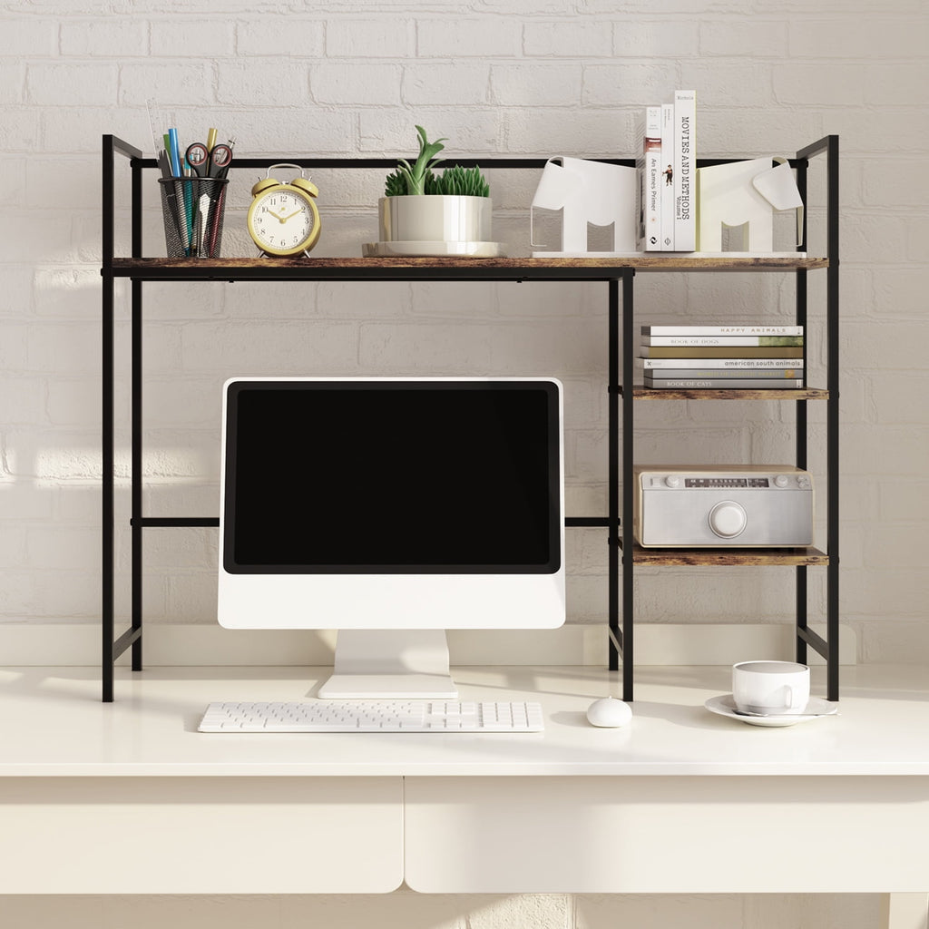 Desk Shelf 38.2" Desktop Organizer Shelf 4 Tier Desk Display Rack Desk Hutch for Computer Monitor Wood Desktop Booksh... - Image 5